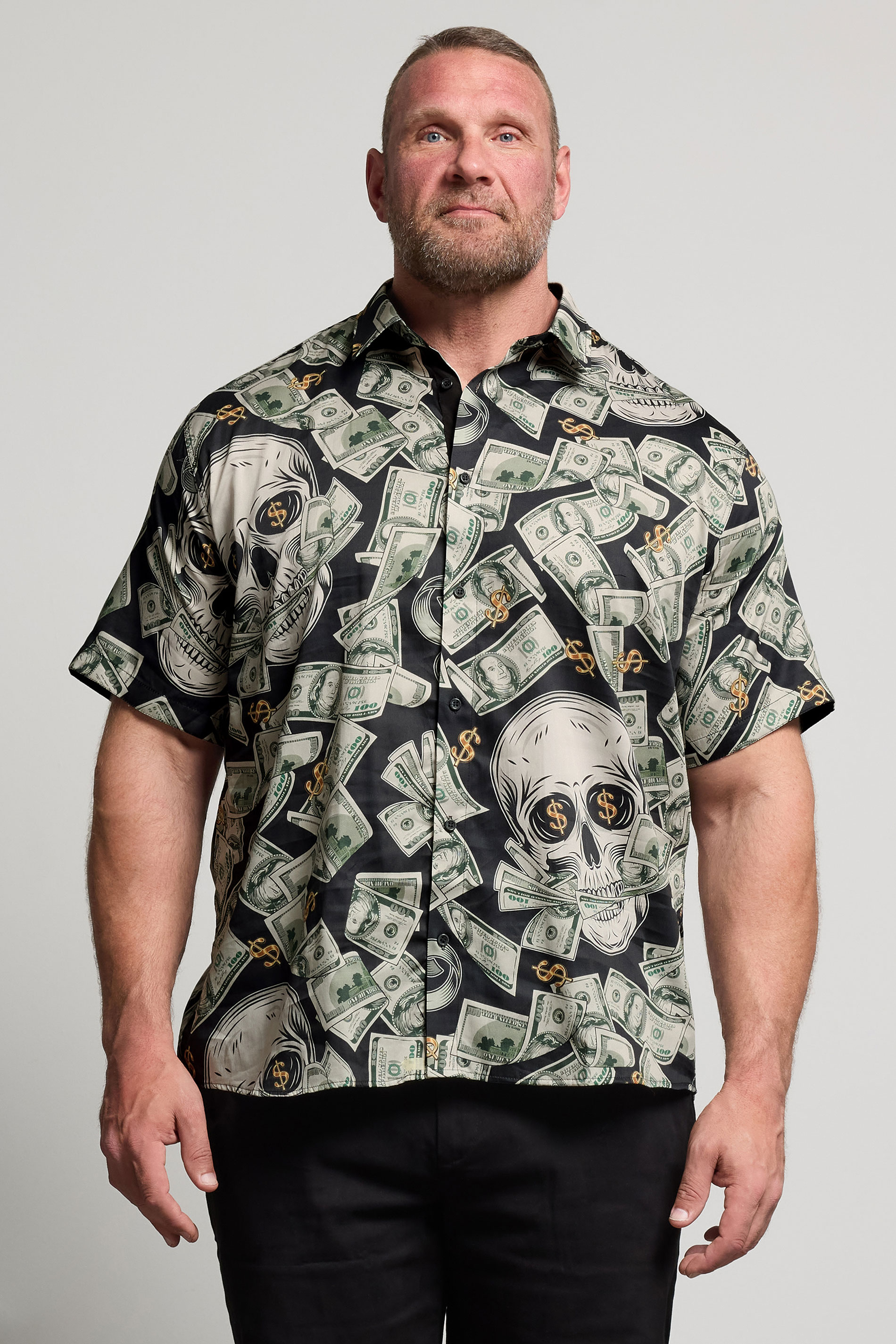KAM Big & Tall Black Dollar Bills Print Shirt | BadRhino 1