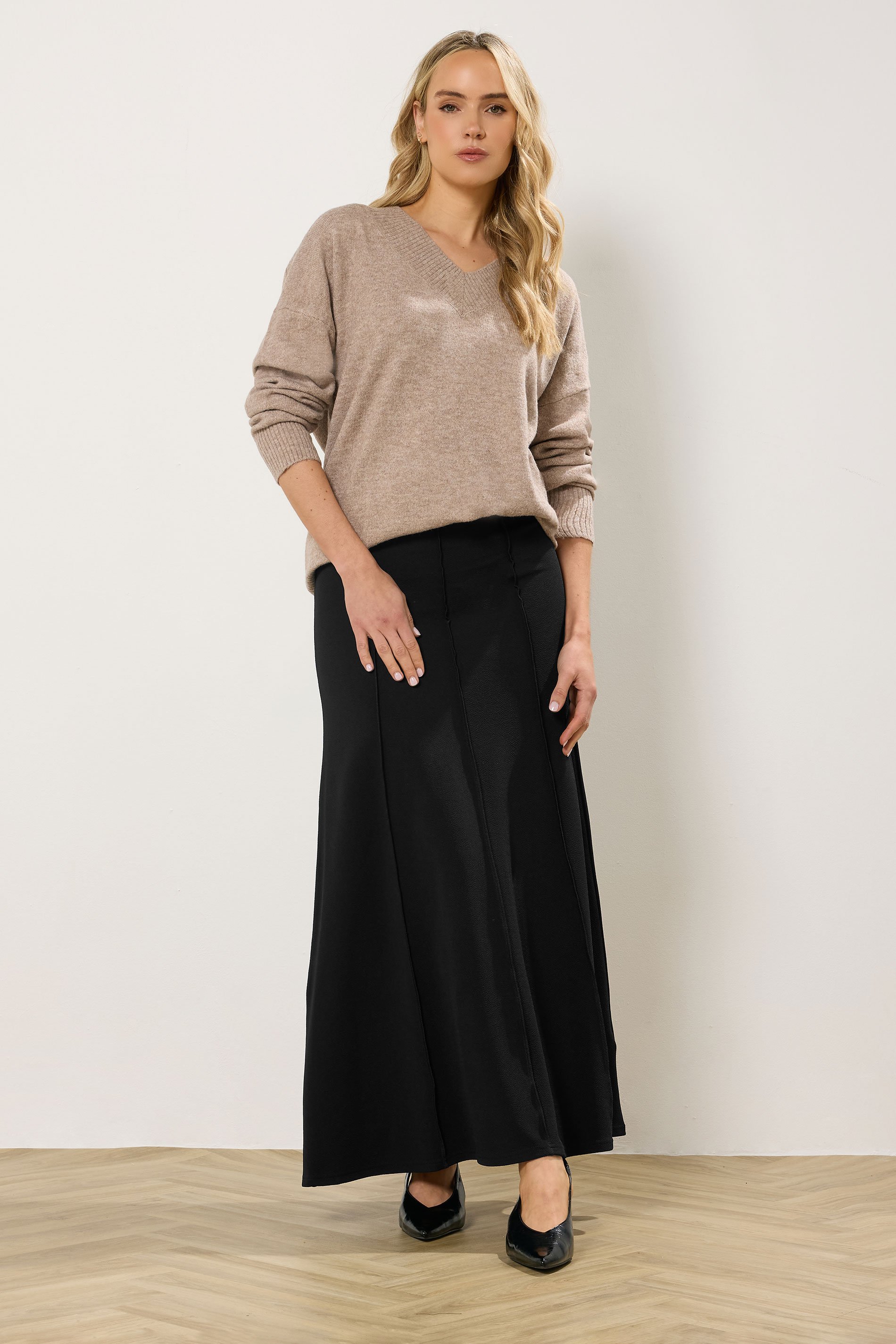 LTS Tall Women's Black Seam Front Flared Maxi Skirt | Long Tall Sally 1