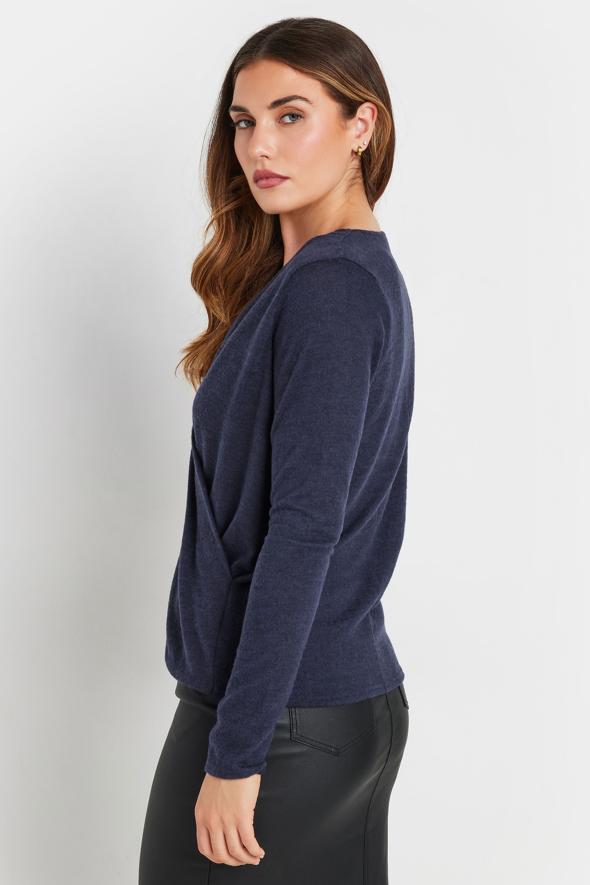 LTS Tall Navy Blue Soft Touch Wrap Top | Long Tall Sally 3