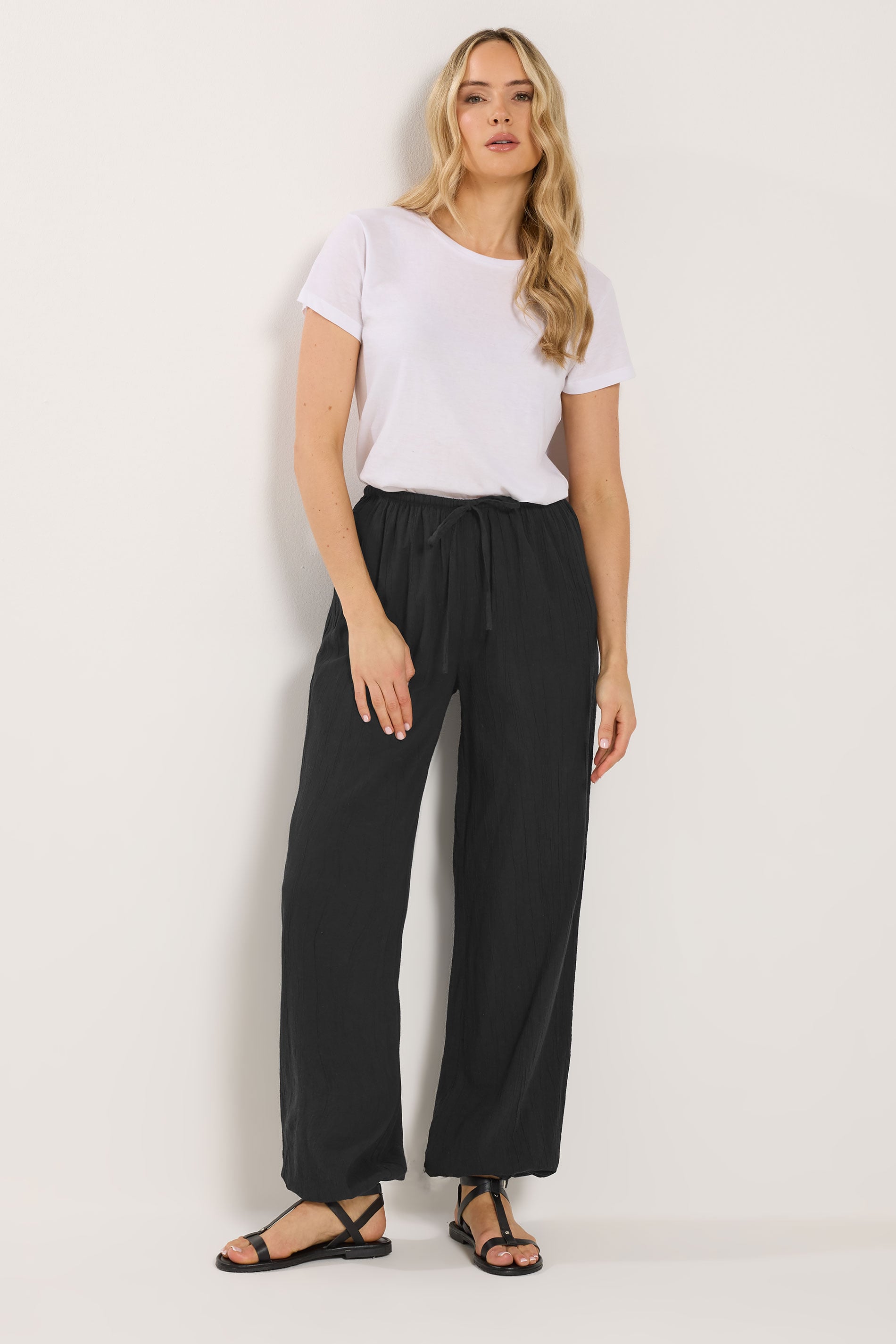 LTS Tall Women's Black Textured Cotton Balloon Trousers | Long Tall Sally 3
