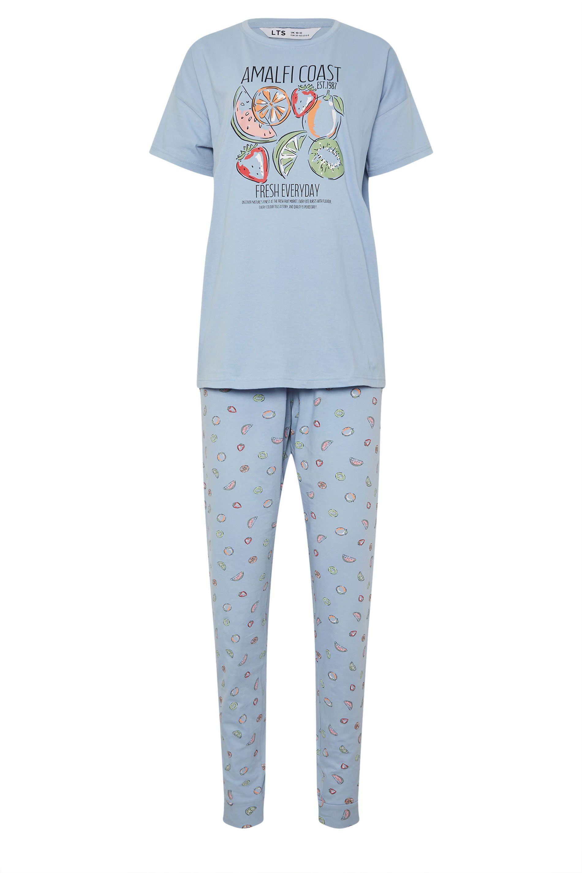 LTS Tall Women's Blue Summer Fruits 'Amalfi Coast' Slogan Pyjama Set | Long Tall Sally  5