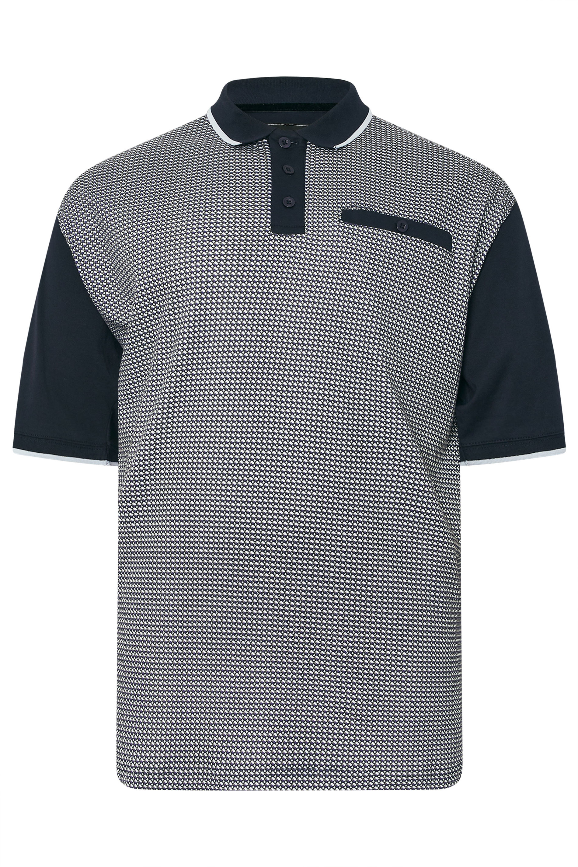 KAM Navy Blue Geometric Print Short Sleeve Polo Shirt | BadRhino 4
