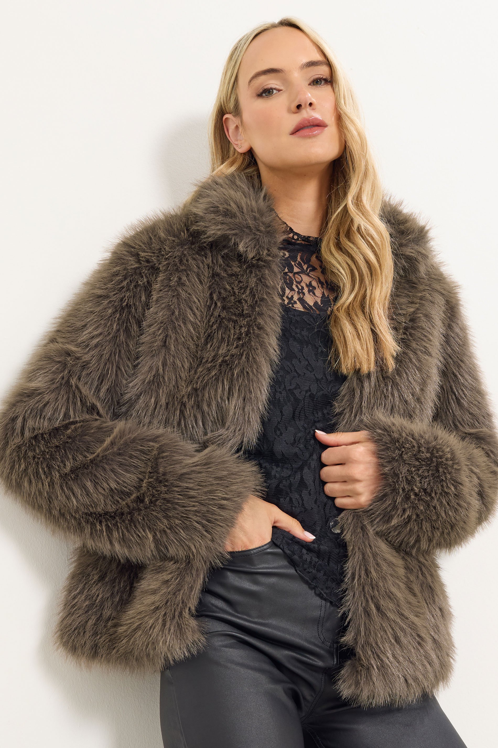 LTS Tall Chocolate Brown Faux Fur Jacket | Long Tall Sally 2