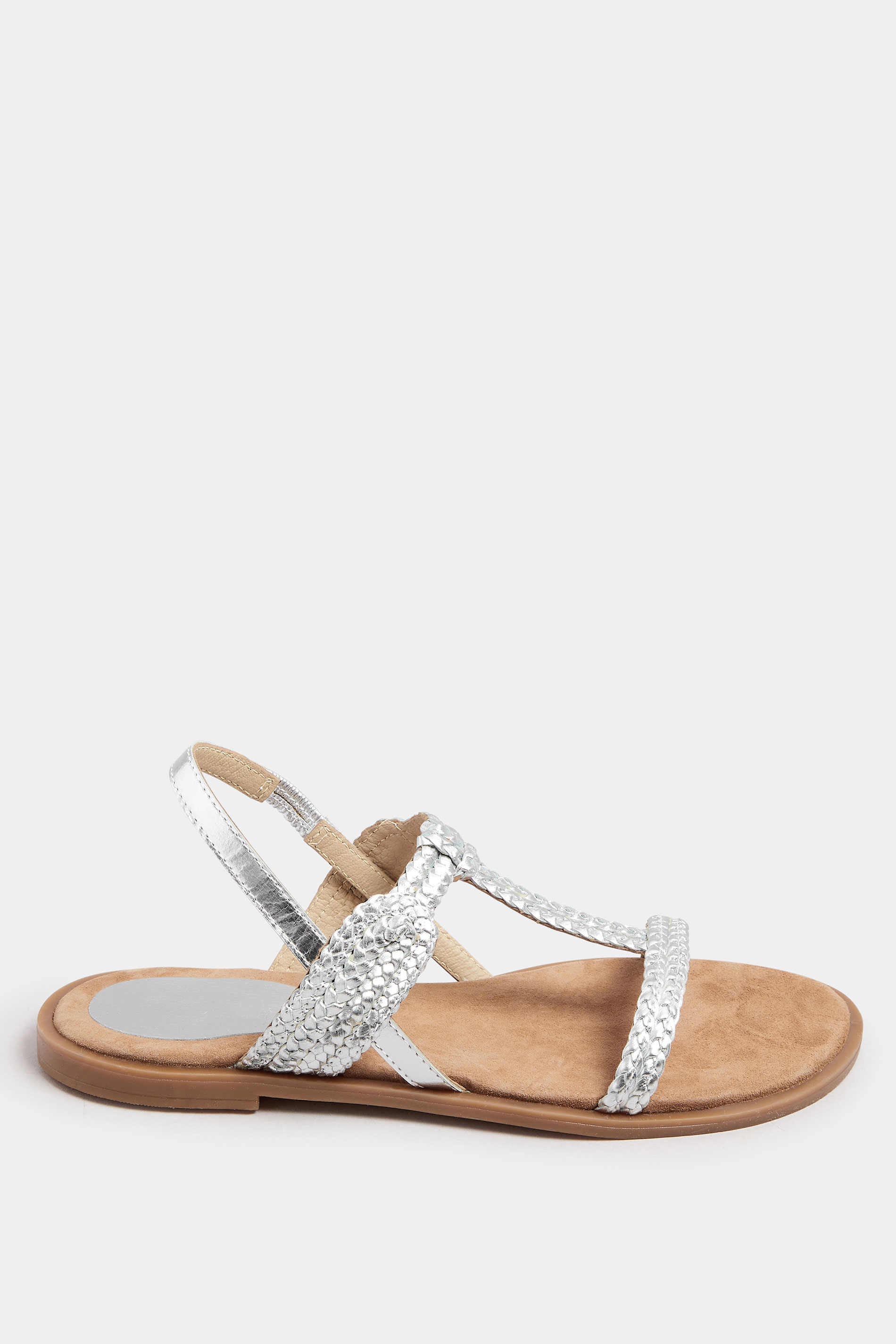 LTS Silver Leather Plaited Strap Sandals In Standard Fit | Long Tall Sally 3
