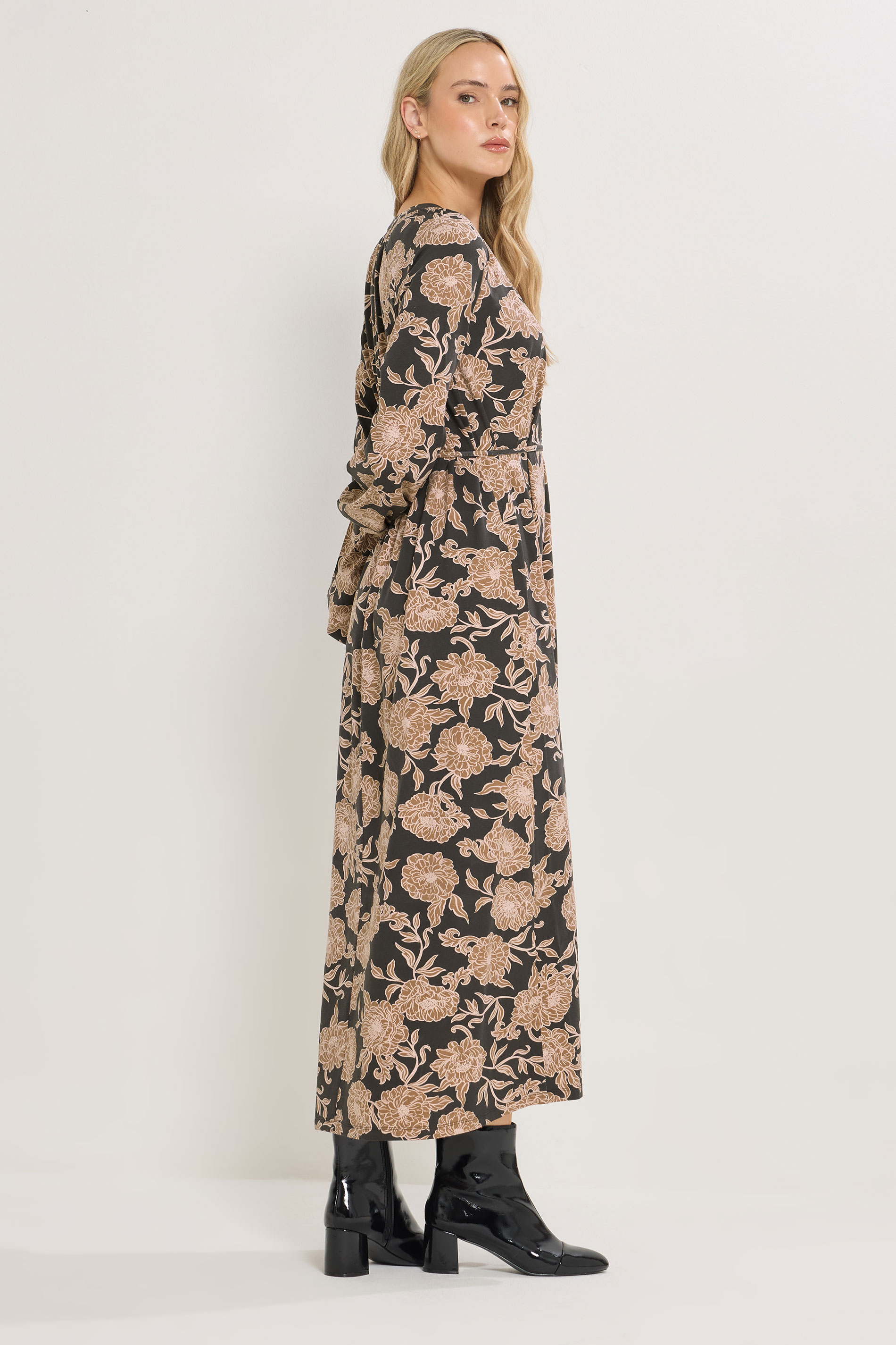 LTS Tall Brown Floral Belted Maxi Dress | Long Tall Sally 5