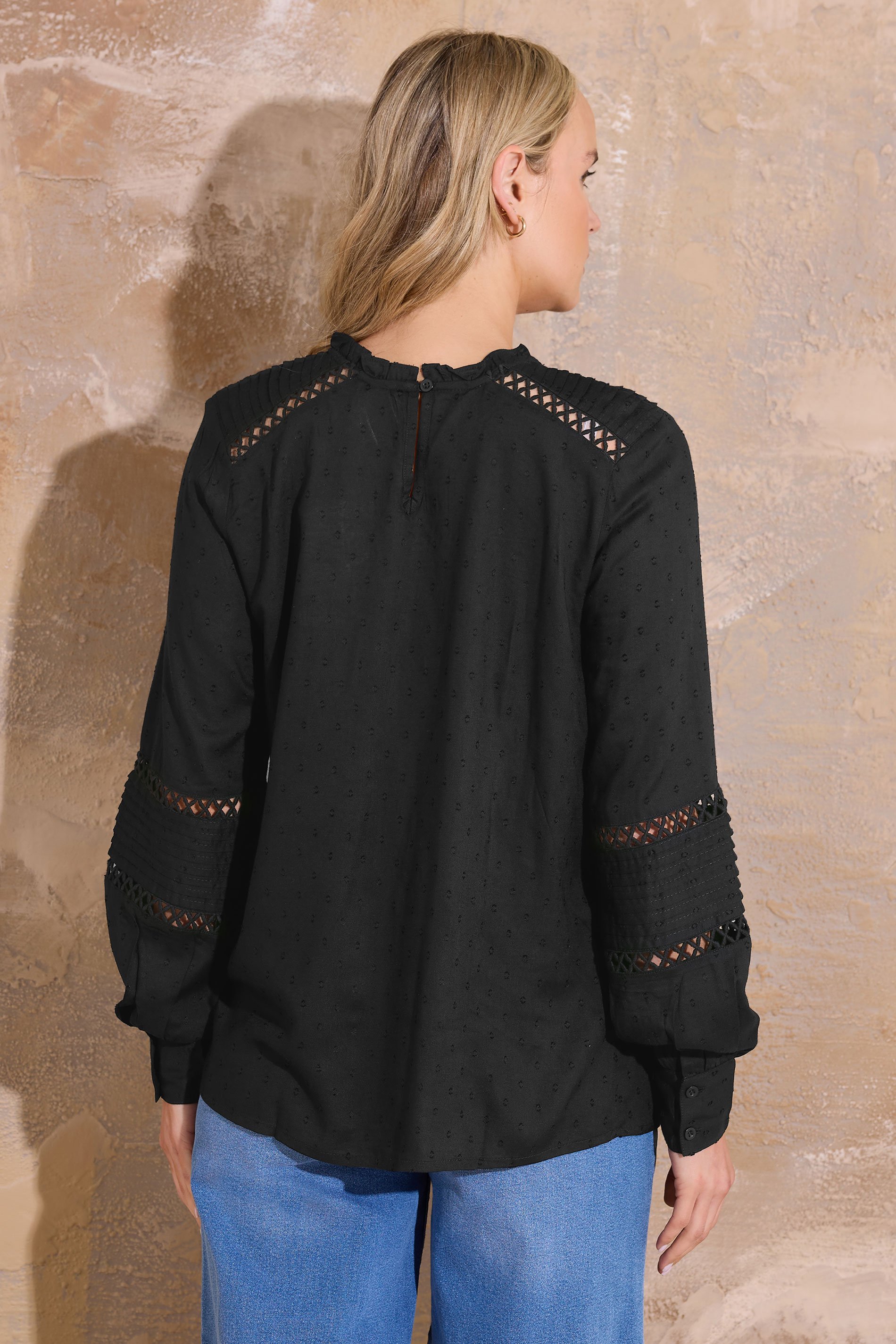 LTS Tall Black Ladder Trim Shirt | Long Tall Sally 3