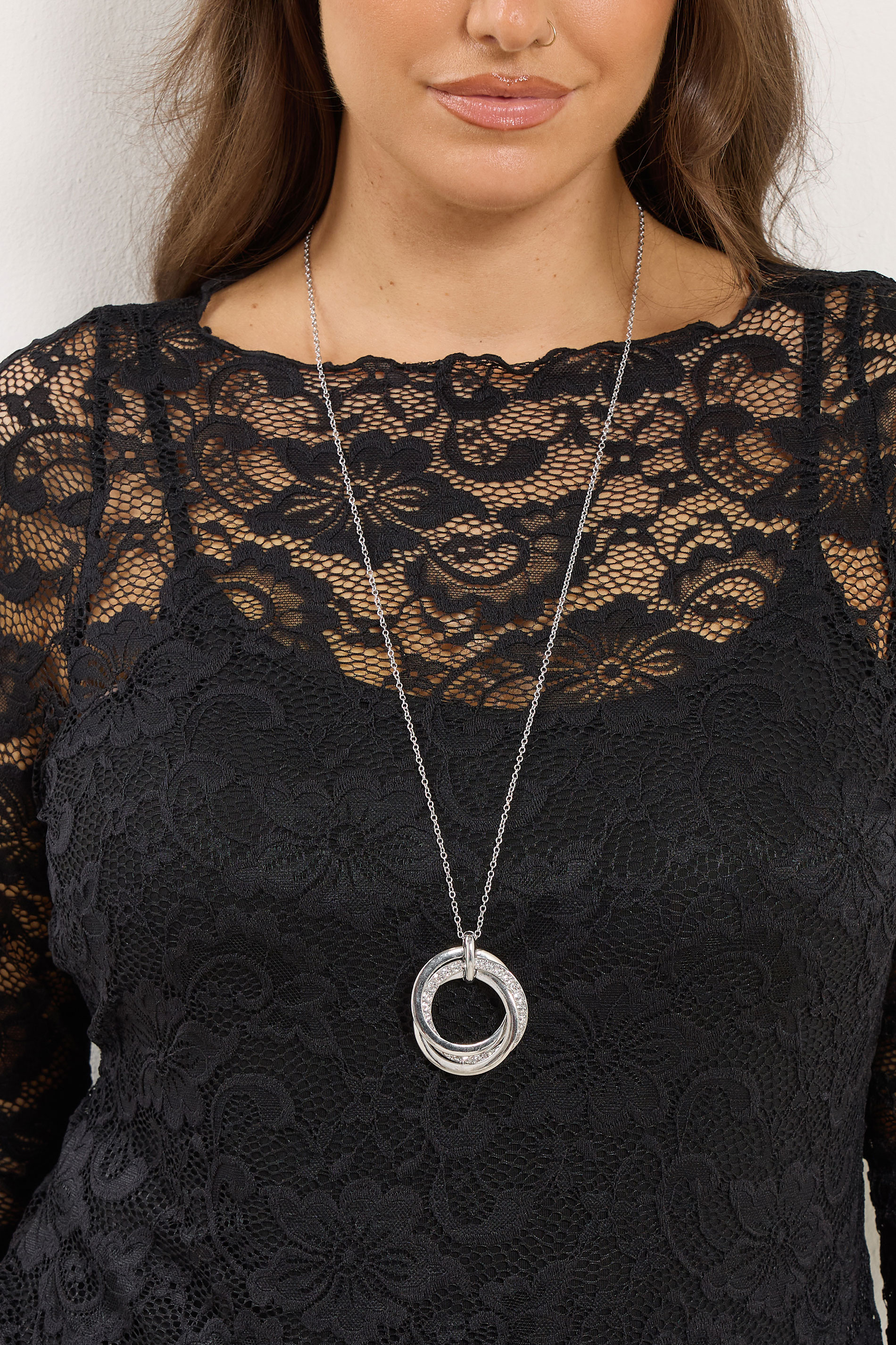 Silver Tone Long Diamante Circle Necklace | Yours Clothing 1