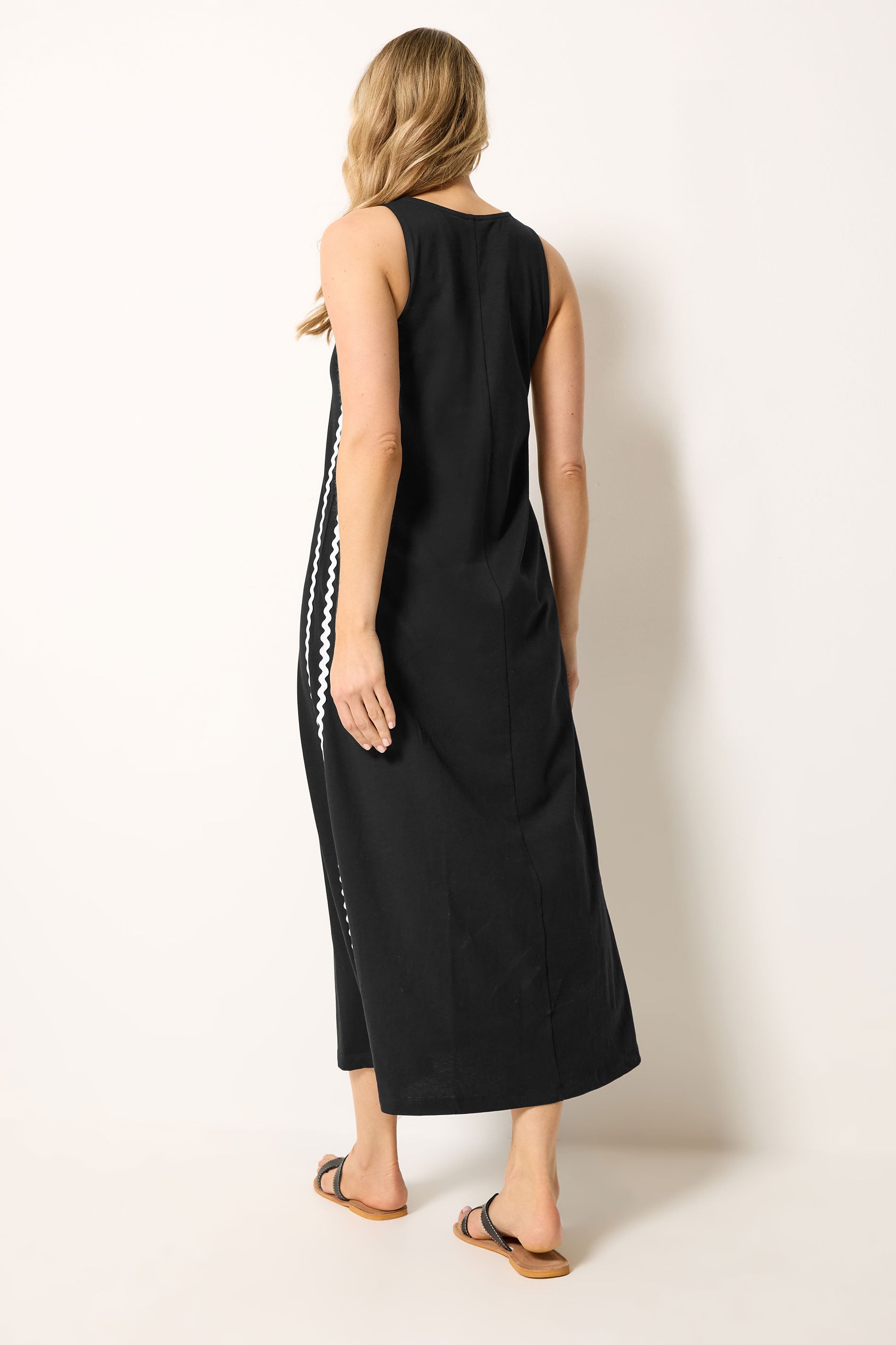 LTS Tall Black Swirl Trim Cotton Sleeveless Midi Dress | Long Tall Sally 2