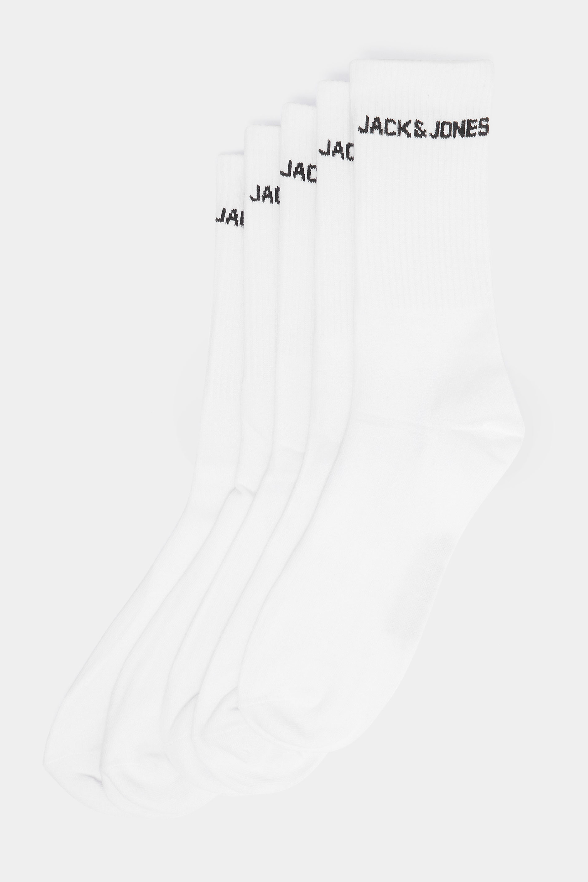 JACK & JONES Big & Tall 5 PACK White Logo Tennis Socks | BadRhino 1