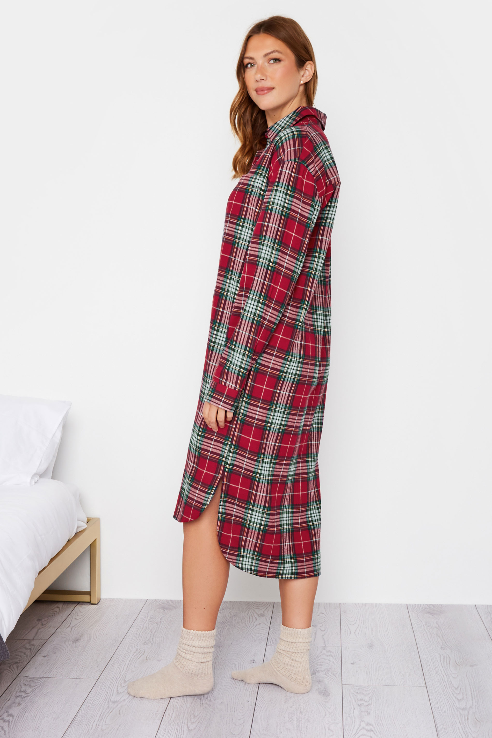 LTS Tall Women's Red Woven Check Nightshirt | Long Tall Sally 3