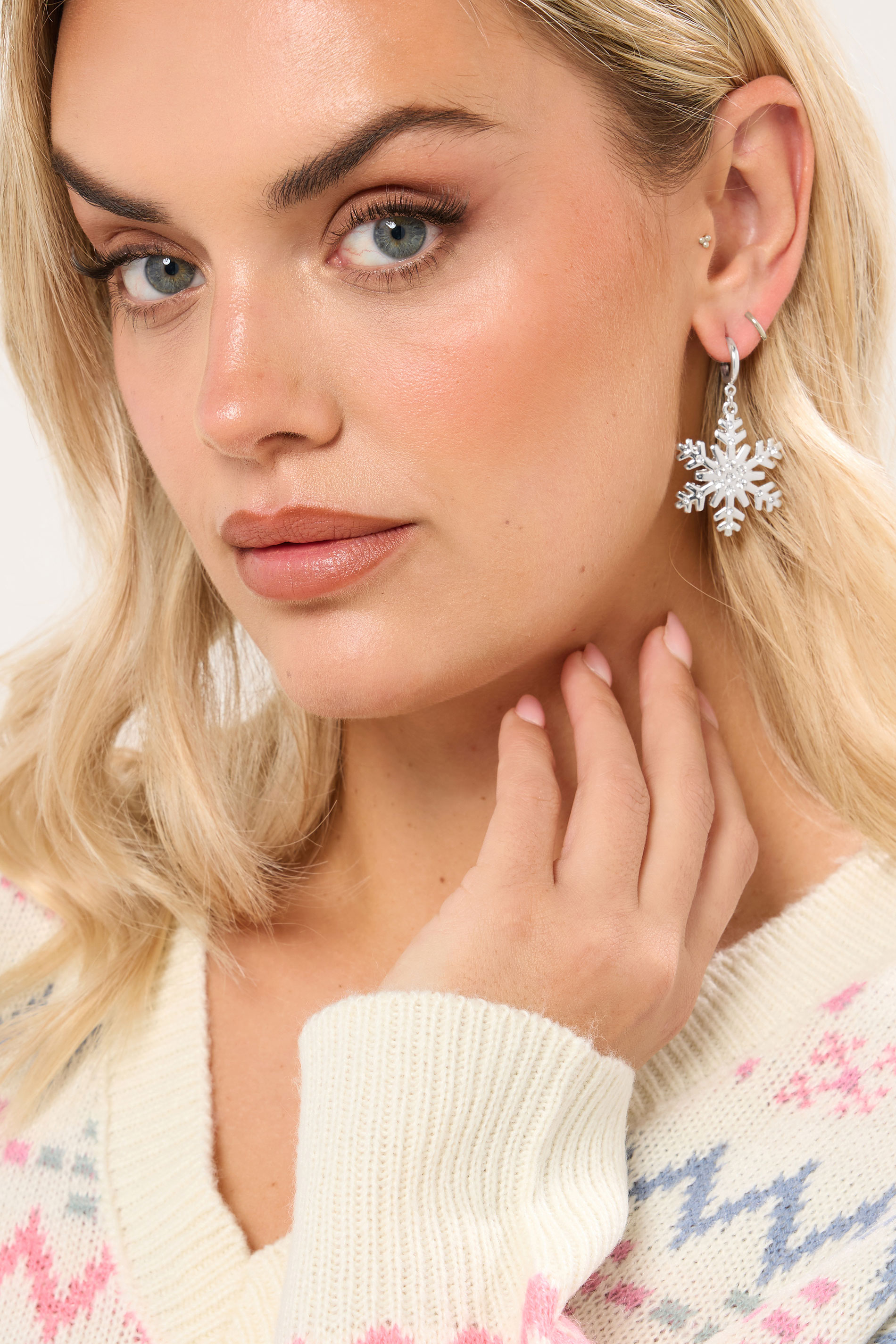 Silver Tone Snowflake Drop Earrings | Yours Clothing 1