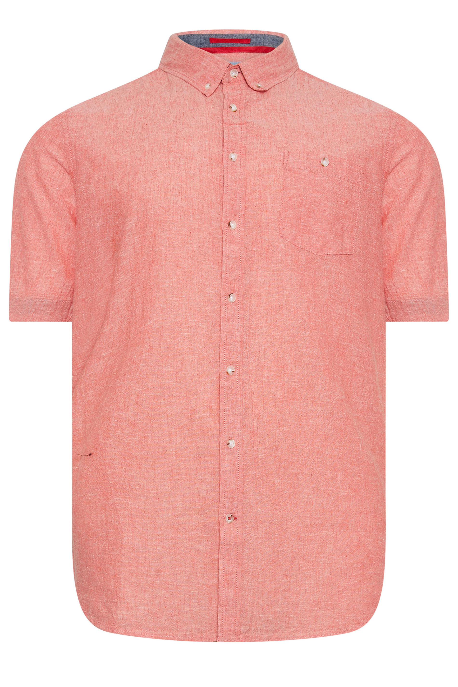 D555 Big & Tall Salmon Pink Linen Mix Shirt | BadRhino 3