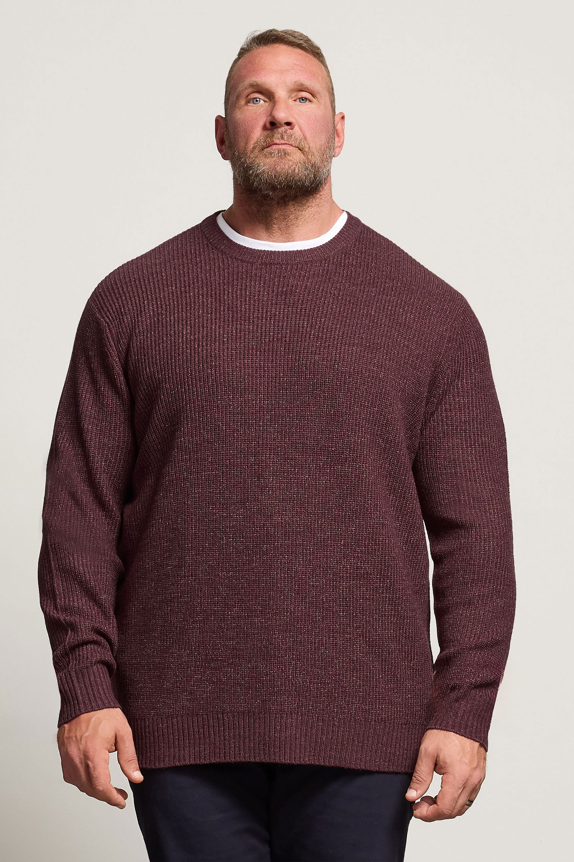 BadRhino Big & Tall Burgundy Red Crew Neck Knitted Jumper | BadRhino 1