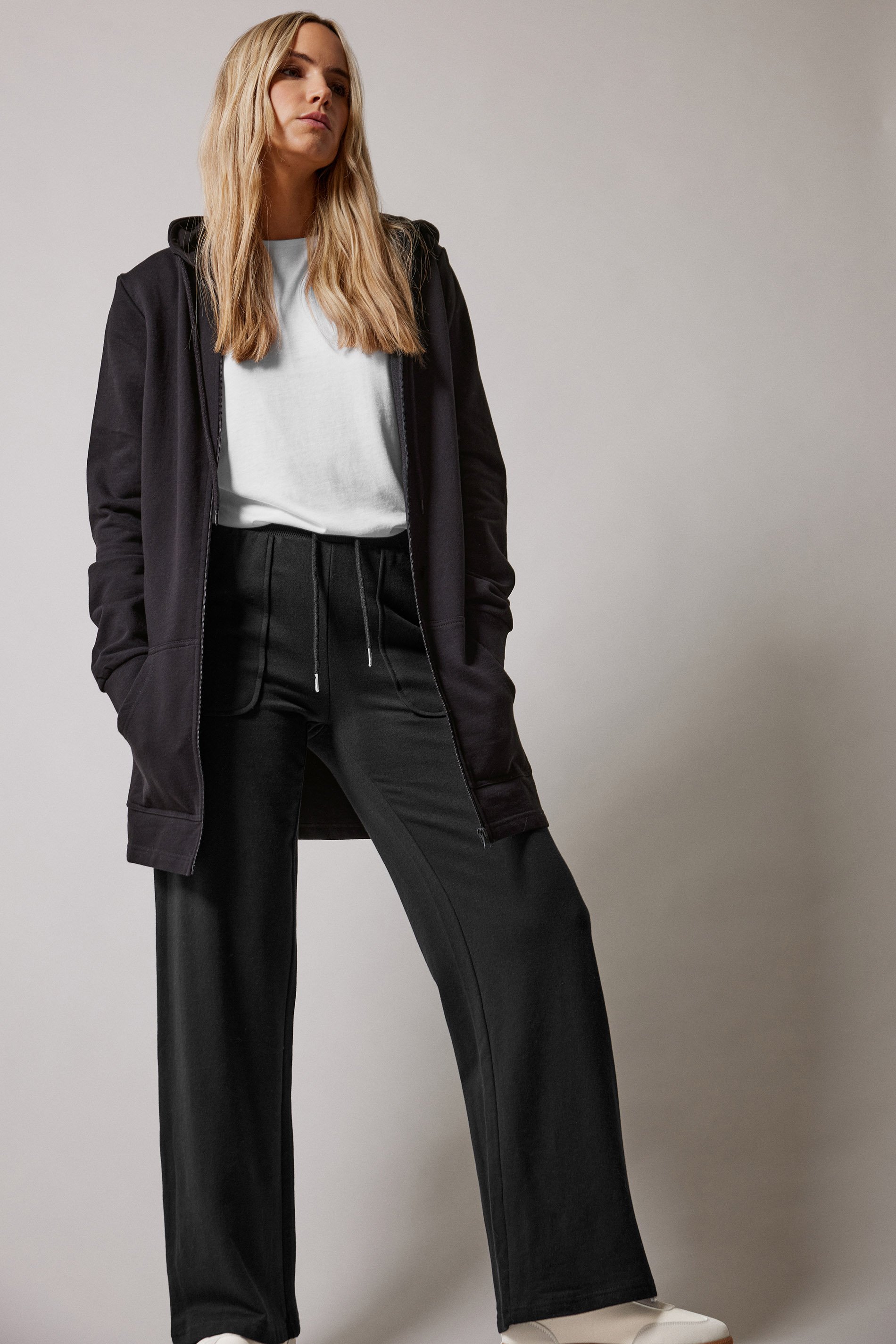 LTS Tall Black Pocket Patch Wide Leg Joggers | Long Tall Sally 1