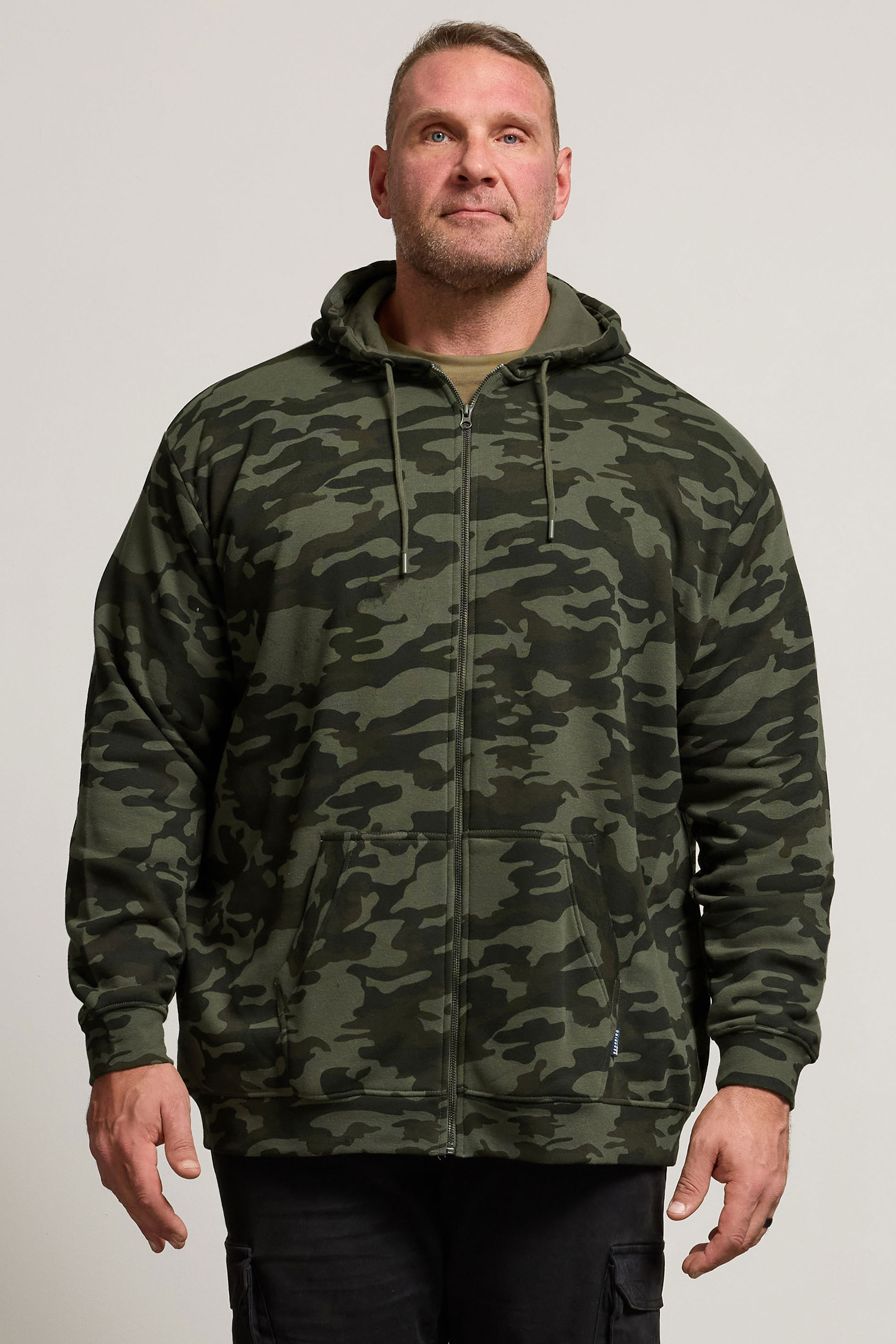 BadRhino Big & Tall Dark Green Camo Print Zip Through Hoodie | BadRhino 1