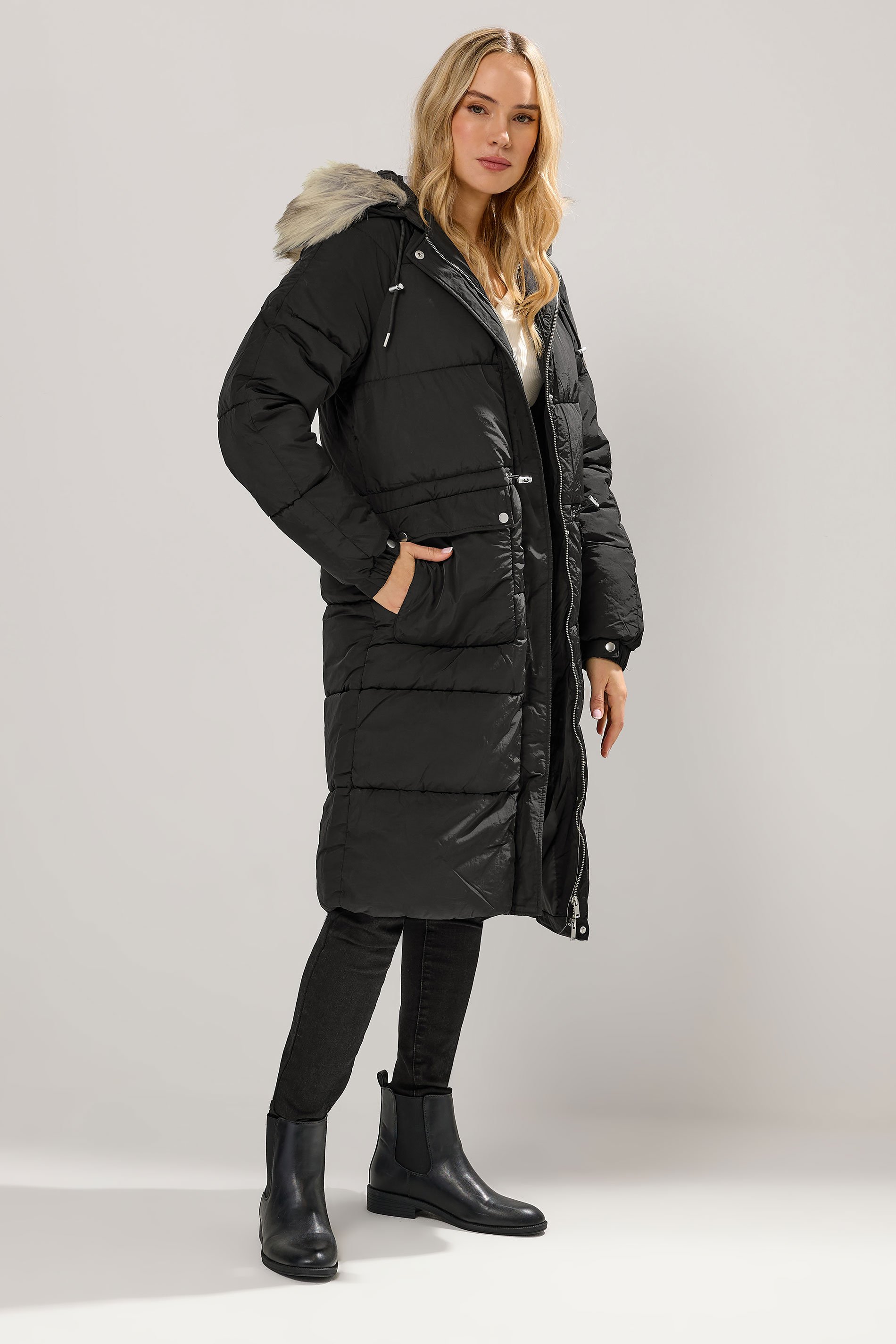 LTS Tall Black Padded Midi Coat | Long Tall Sally 1