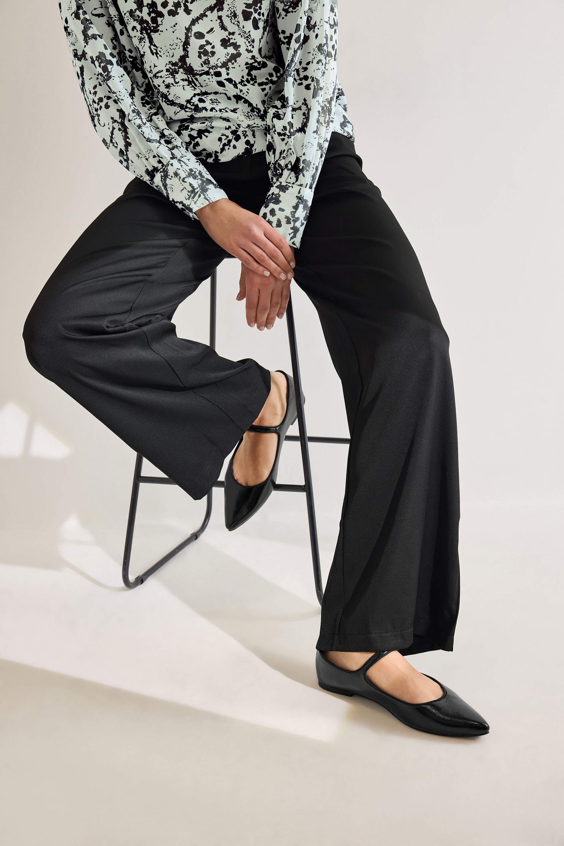 LTS Black Mary Jane Point Flats In Standard Fit | Long Tall Sally  1