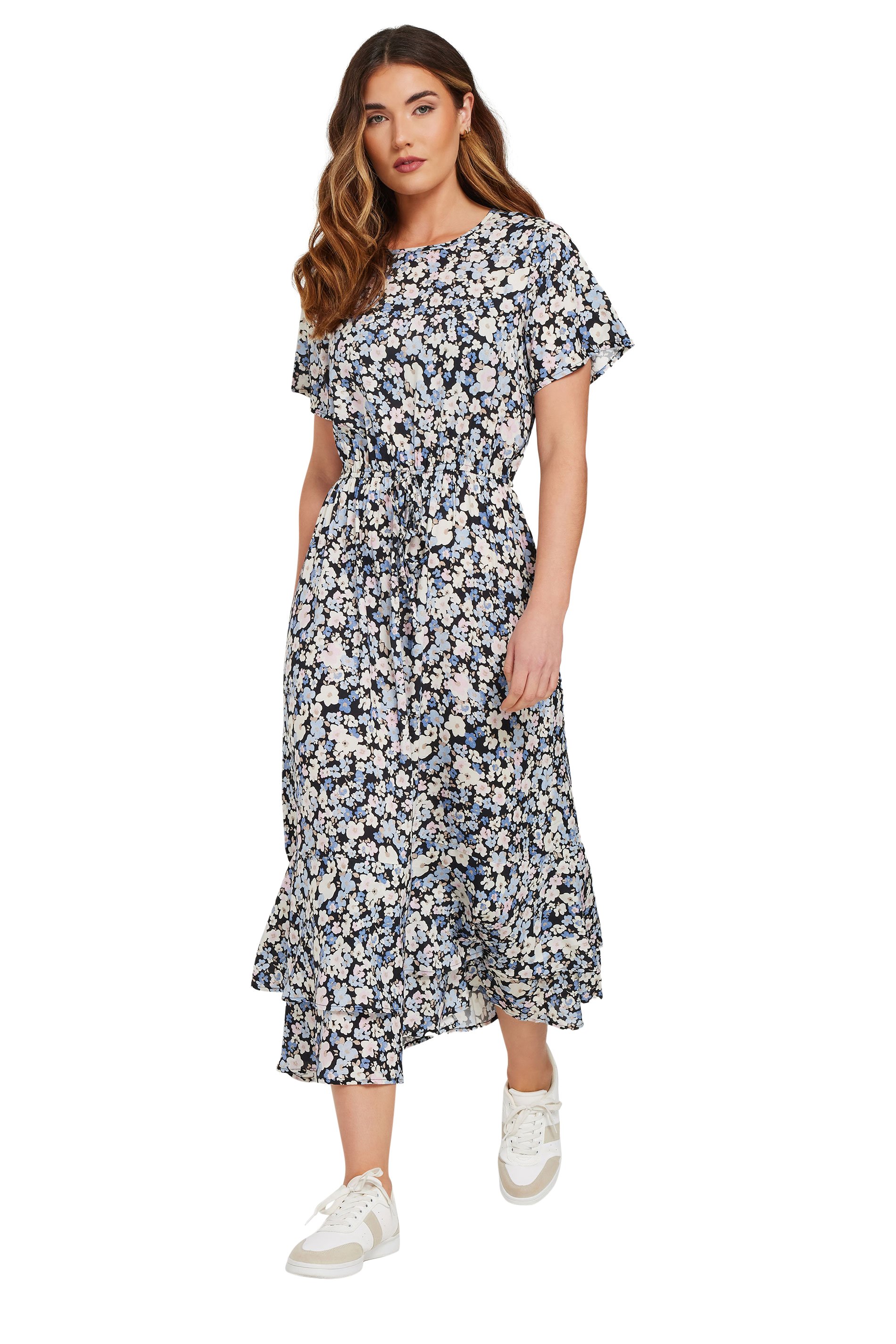 LTS Tall Blue Woven Floral Tie Waist Midaxi Dress | Long Tall Sally 7