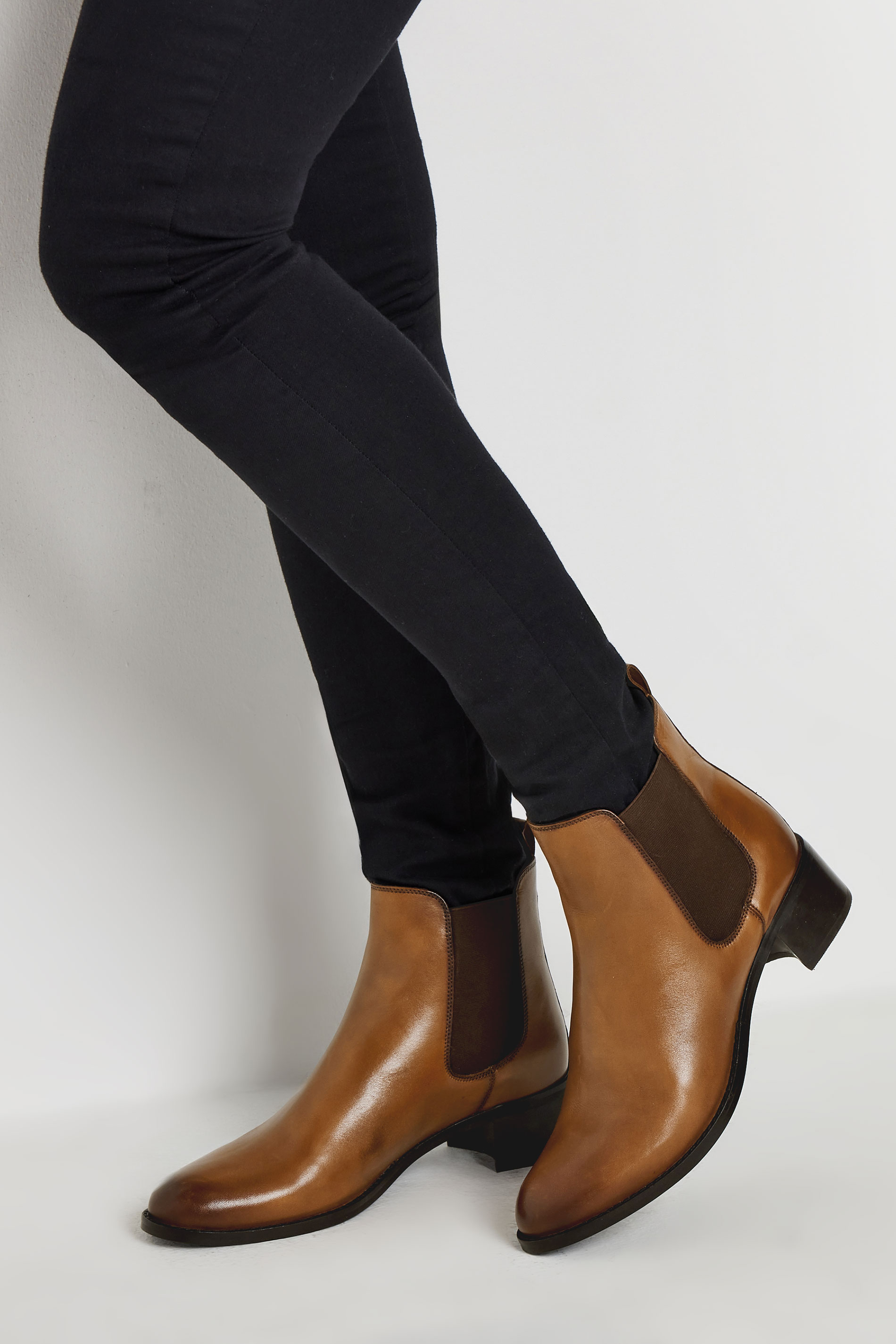 LTS Brown Leather Block Heel Chelsea Boots In Standard Fit | Long Tall Sally 1