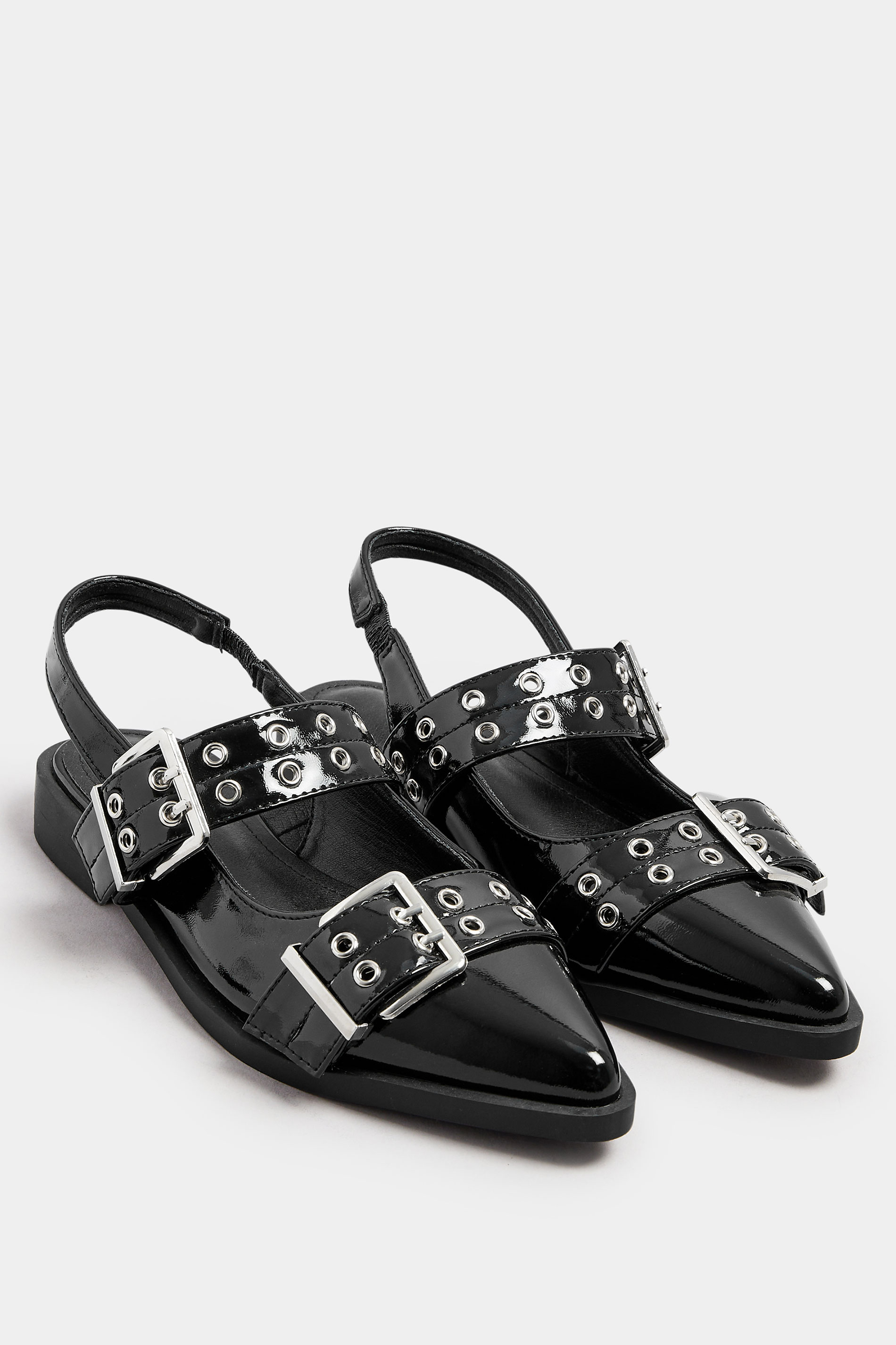 Black Buckle Detail Pointed Slingback Flats In Wide E Fit | Yours Clothing 3