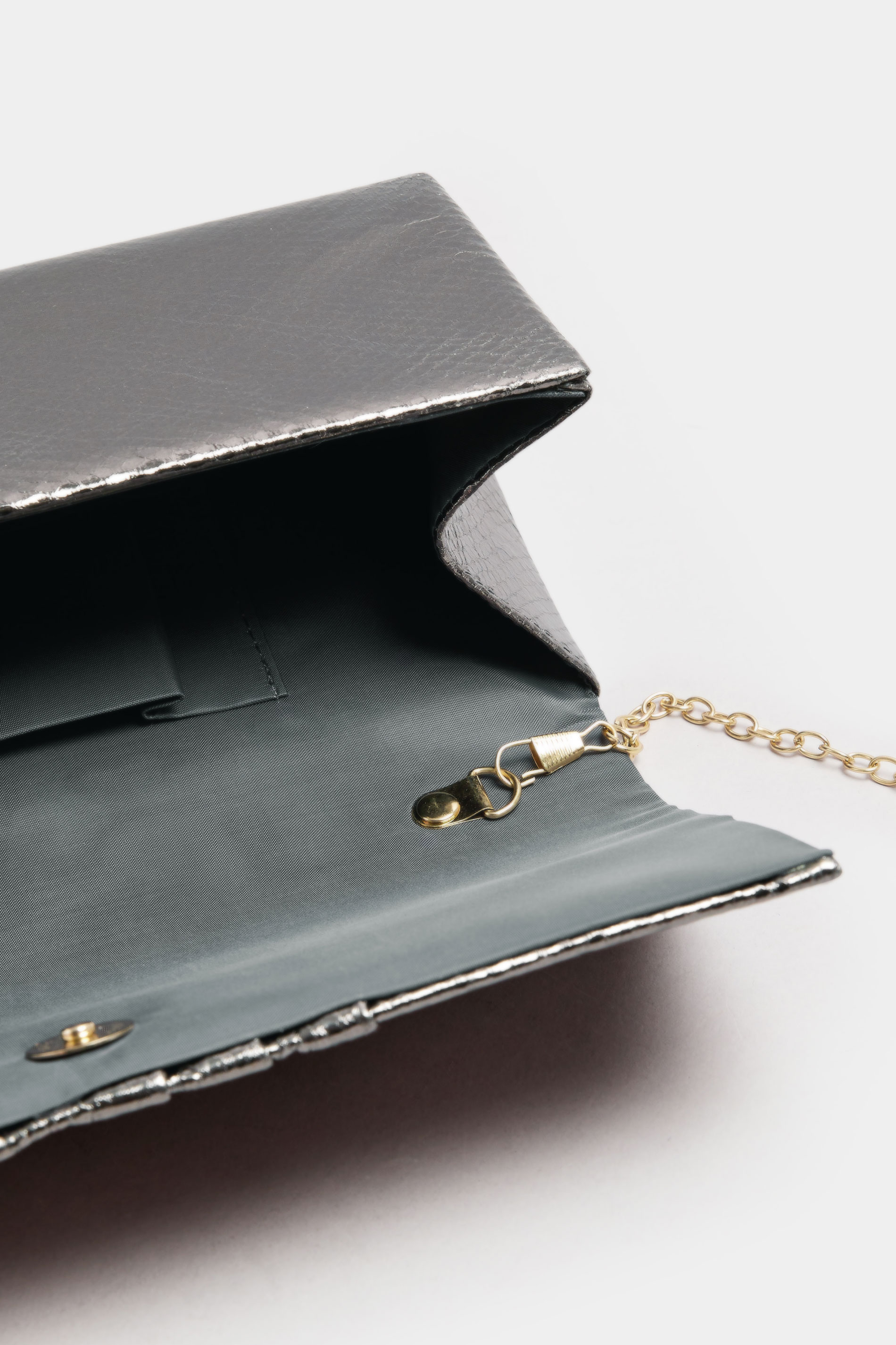 Silver Faux Leather Metallic Clutch Bag | Yours Clothing 5