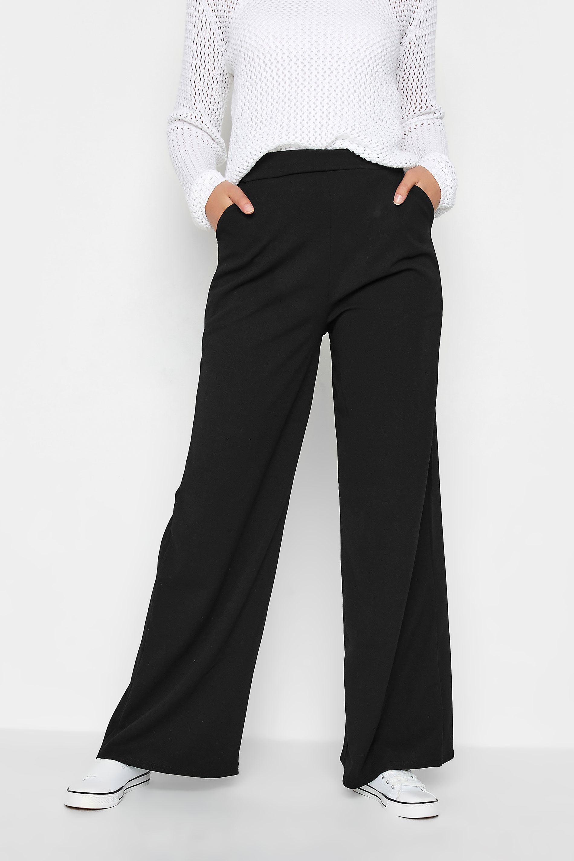 LTS Tall Women's Black Scuba Wide Leg Trousers | Long Tall Sally 1