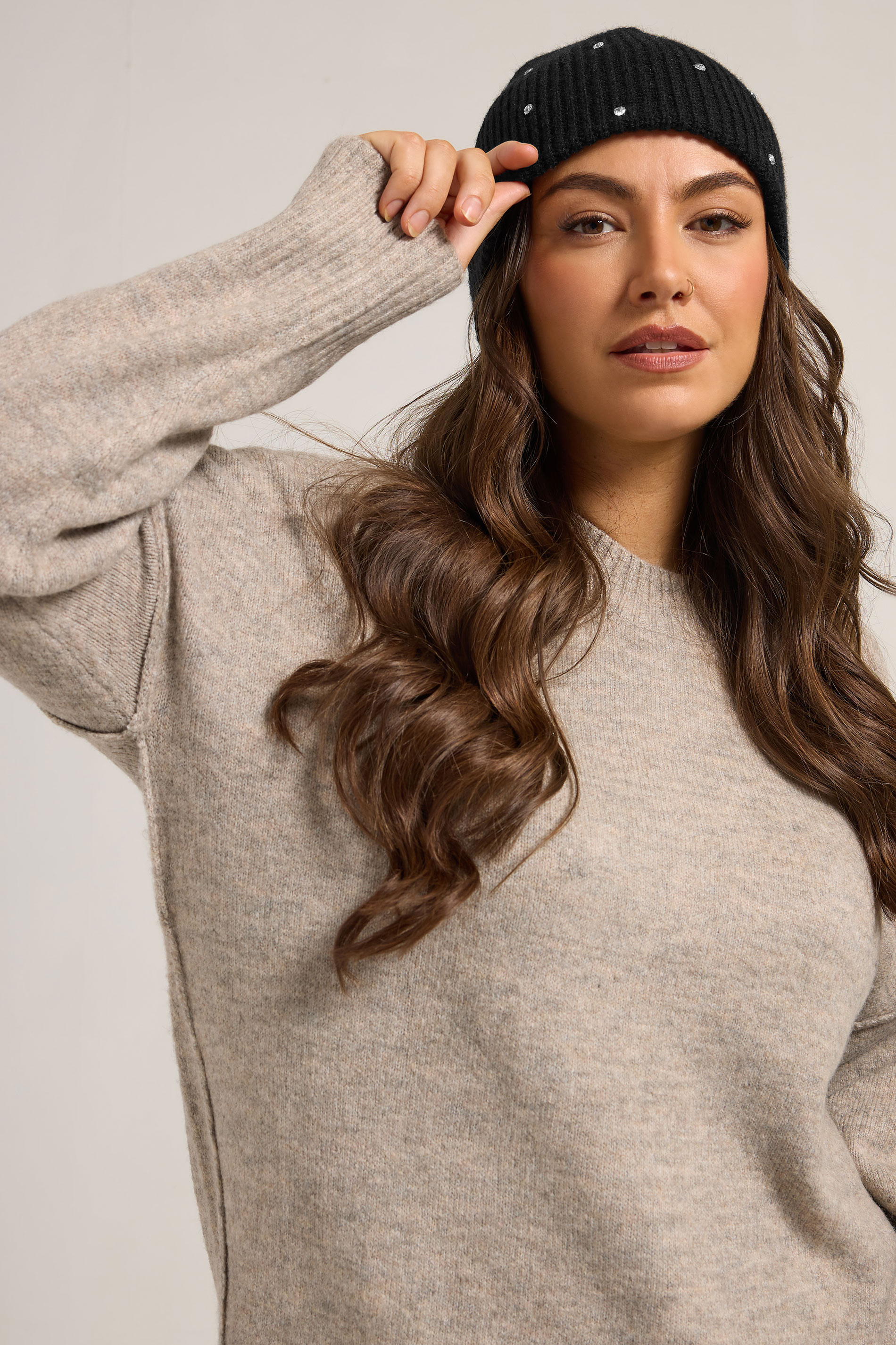 Black Diamante Beanie | Yours Clothing 1