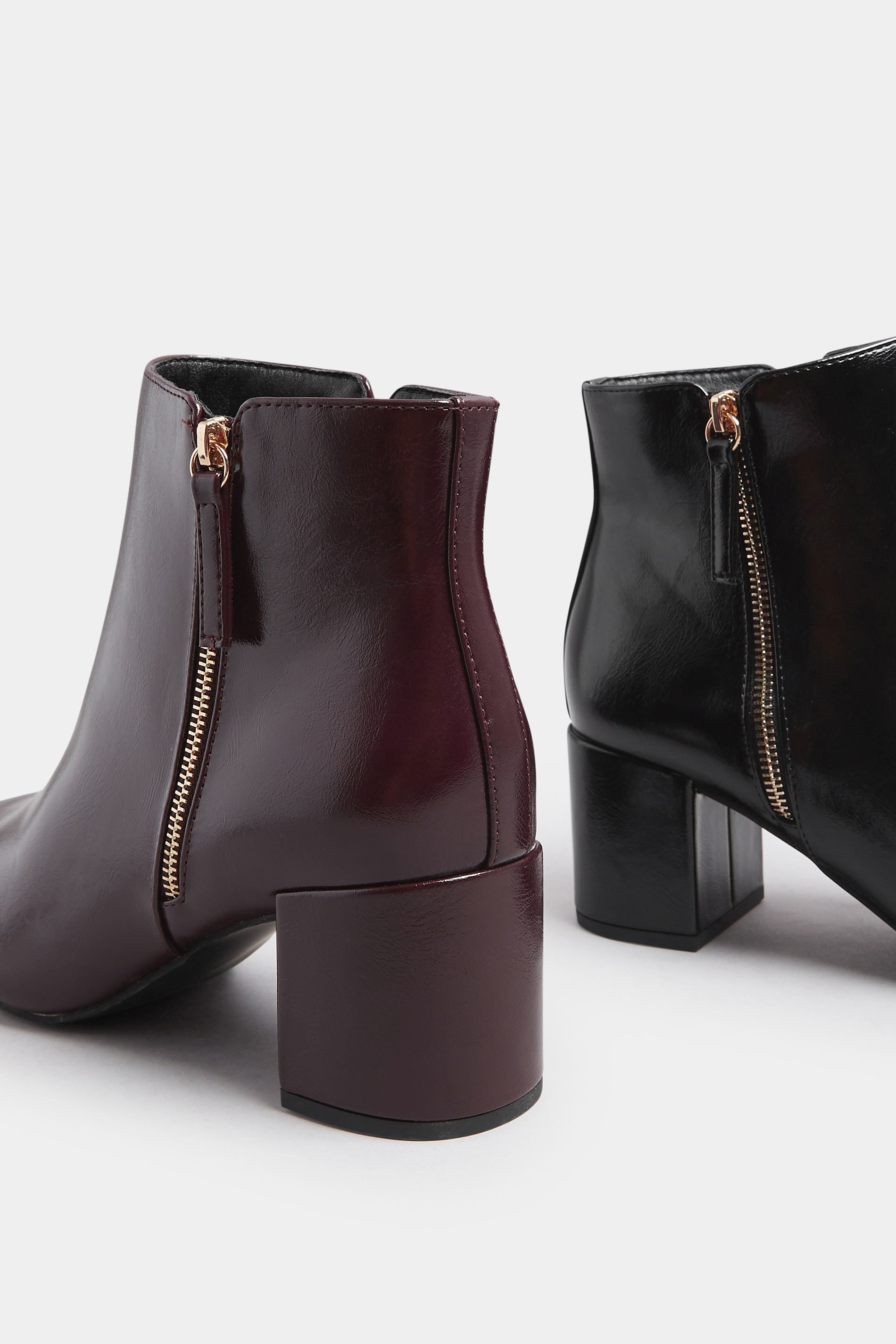 Burgundy Red Faux Leather Block Heel Ankle Boots In Wide E Fit & Extra Wide EEE Fit | Yours Clothing 6