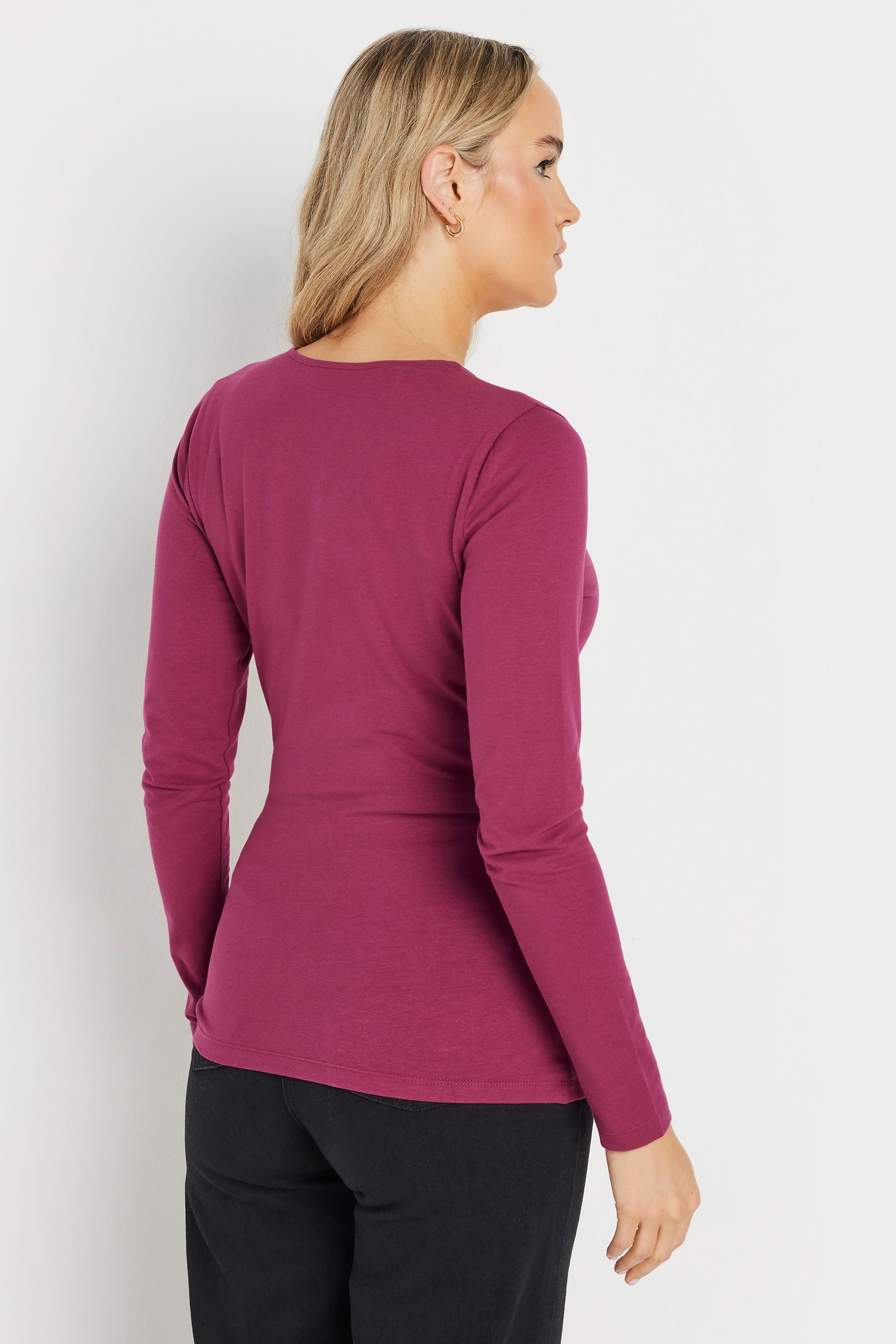 LTS Tall Berry Pink Long Sleeve Wrap Top | Long Tall Sally 3