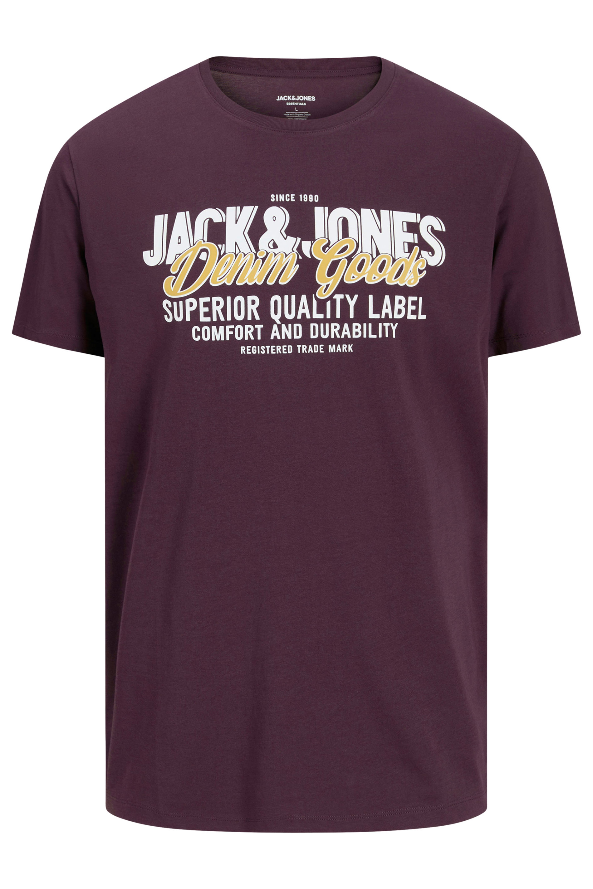 JACK & JONES Big & Tall Monks Robe Brown Logo Chest Print T-Shirt | BadRhino 3
