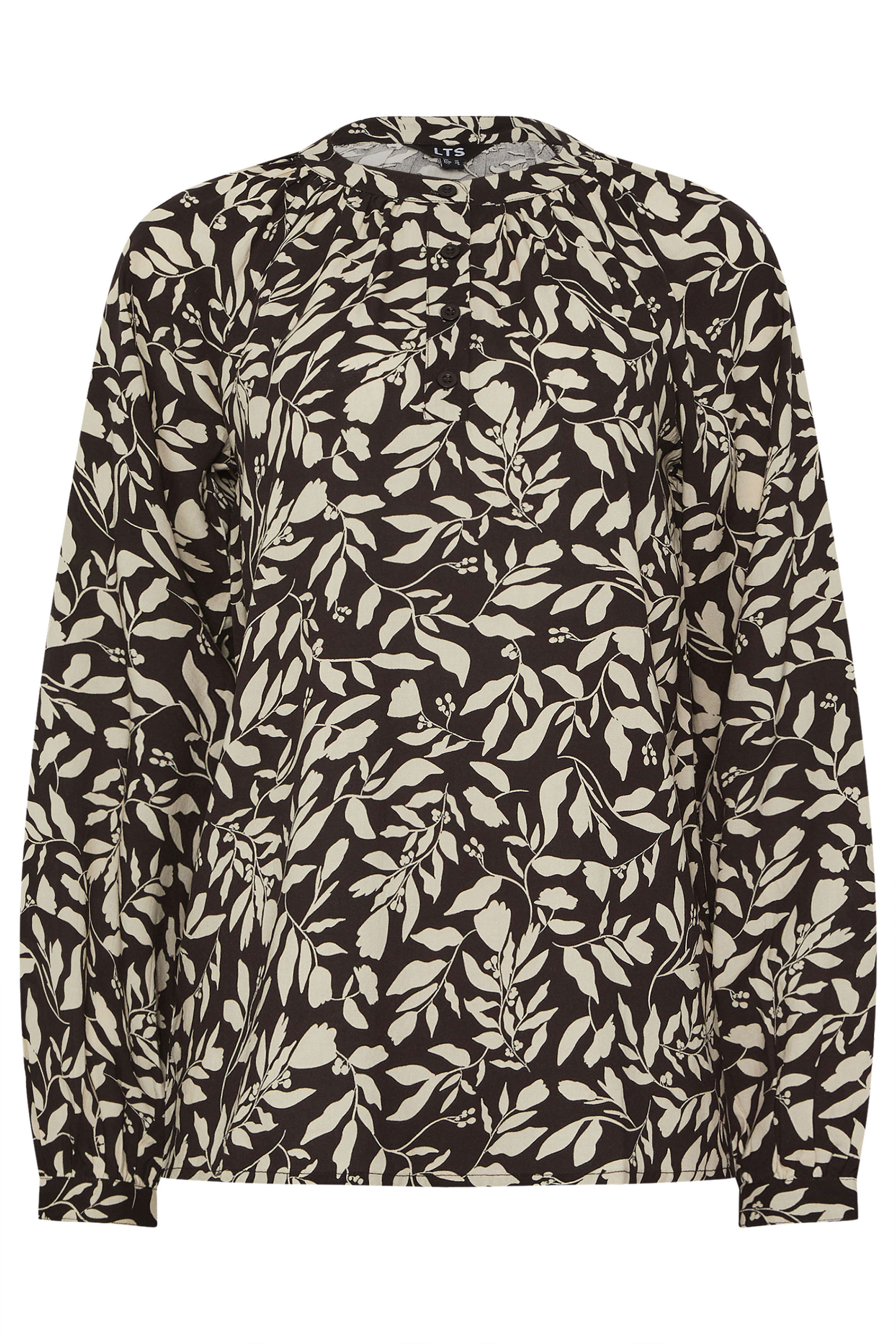 LTS Tall Black Abstract Leaf Placket Button Shirt | Long Tall Sally 5