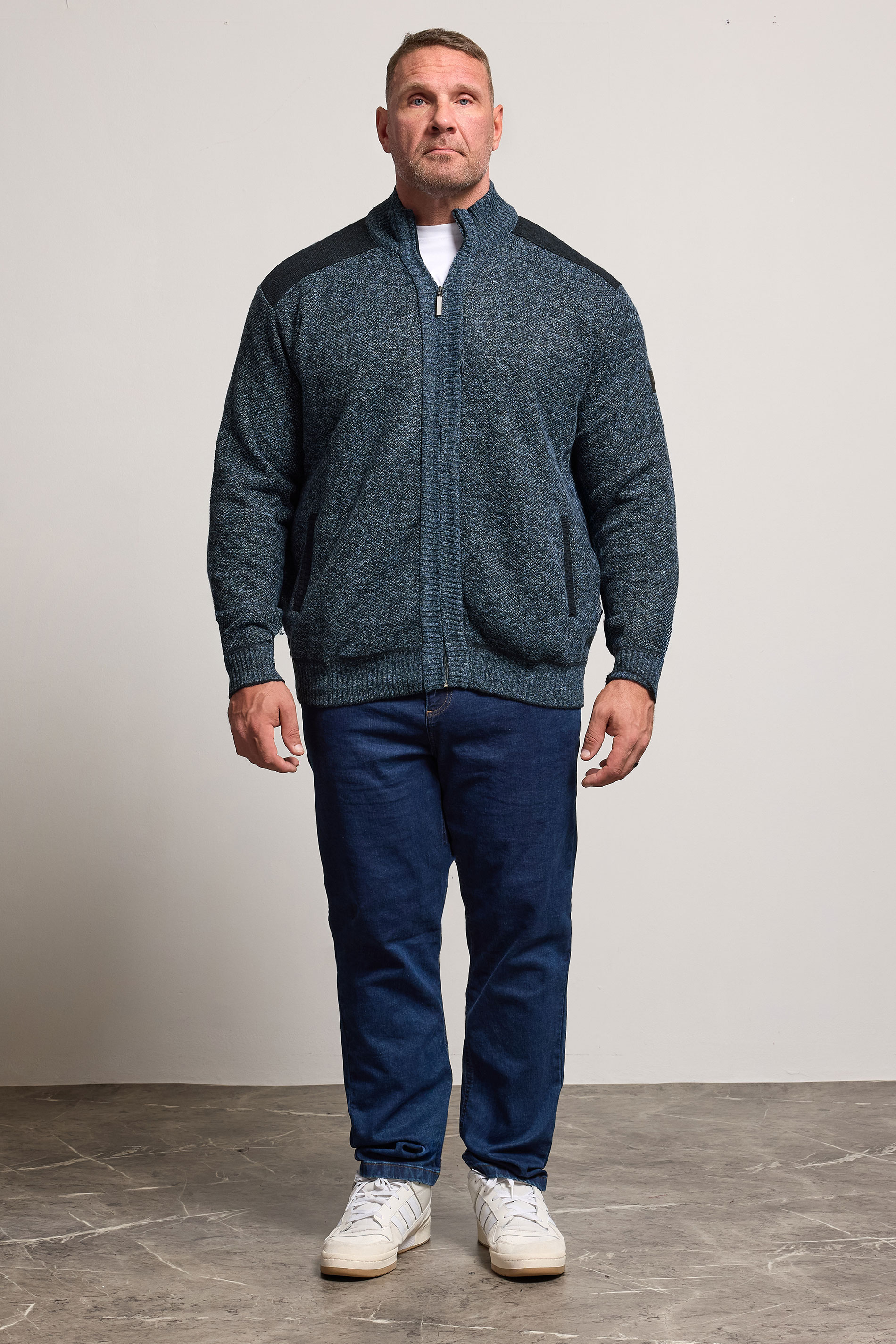 D555 Big & Tall Blue Marl Zip Through Knitted Jumper | BadRhino 3