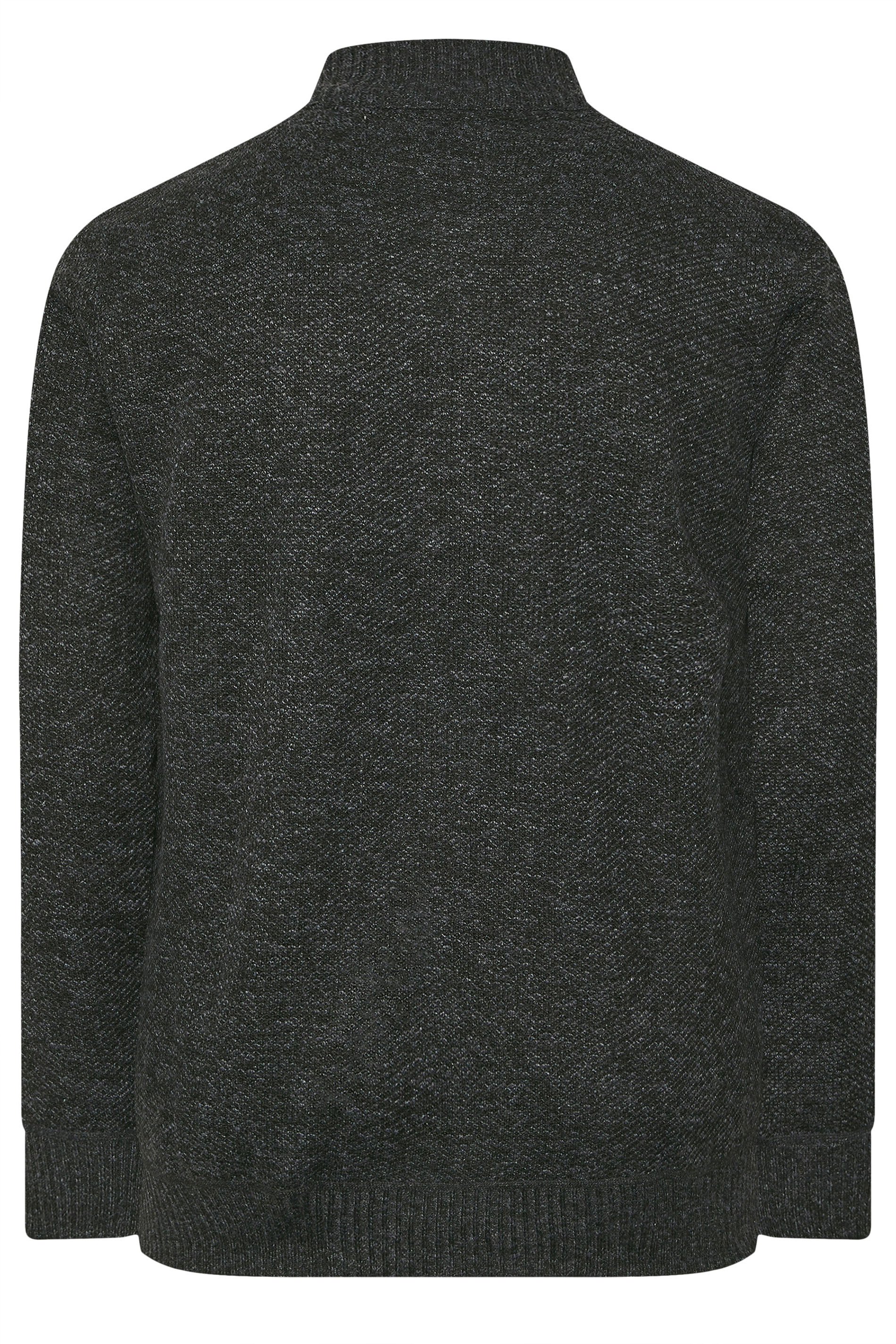 D555 Big & Tall Charcoal Grey Marl Zip Through Knitted Jumper | BadRhino 5