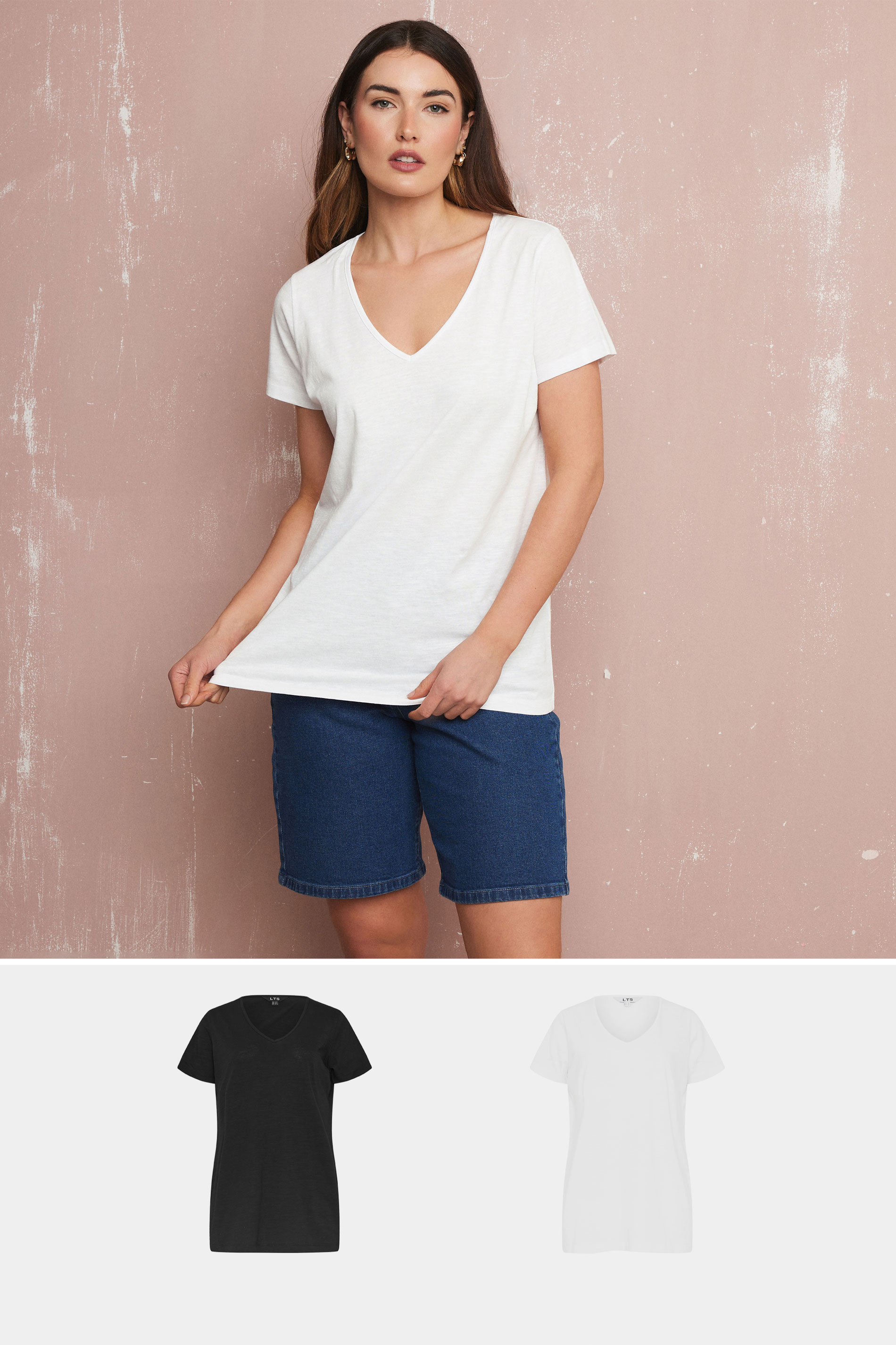 LTS Tall 2 Pack Black & White V-Neck T-Shirts | Long Tall Sally  1