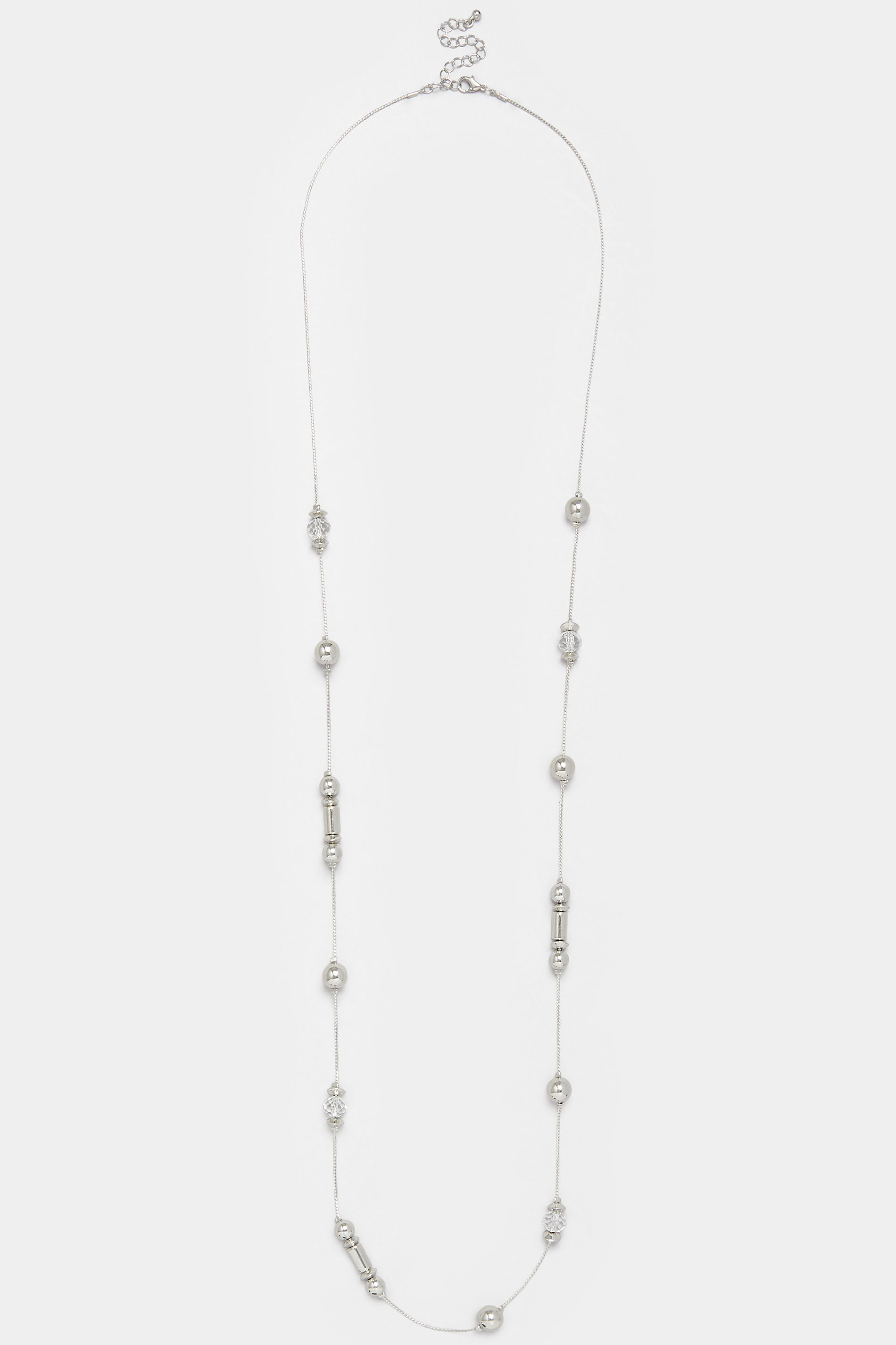 Silver Tone Long Mixed Bead Necklace | Yours Clothing 2