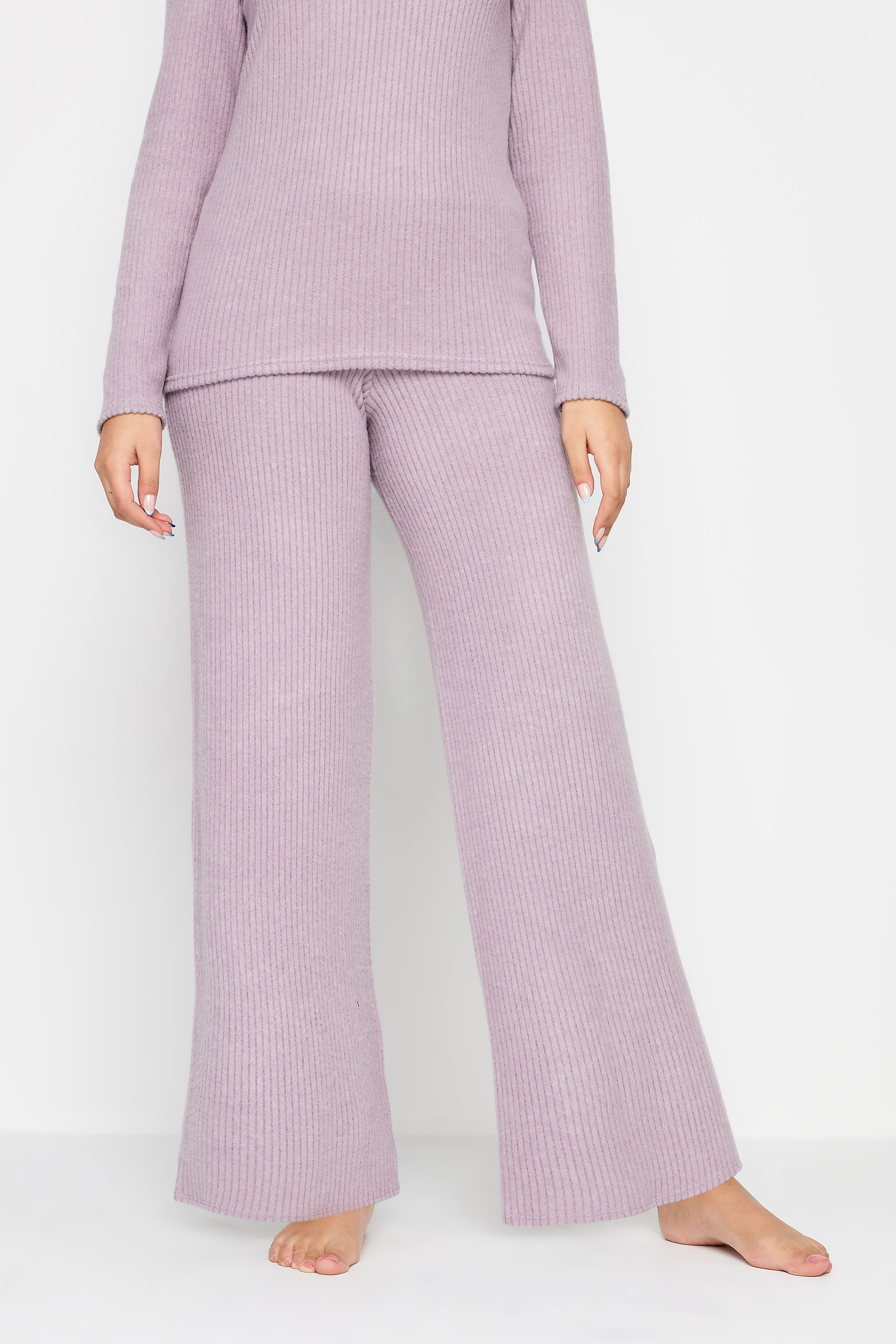 LTS Tall Blush Pink Ribbed Wide Leg Knitted Leggings | Long Tall Sally  1