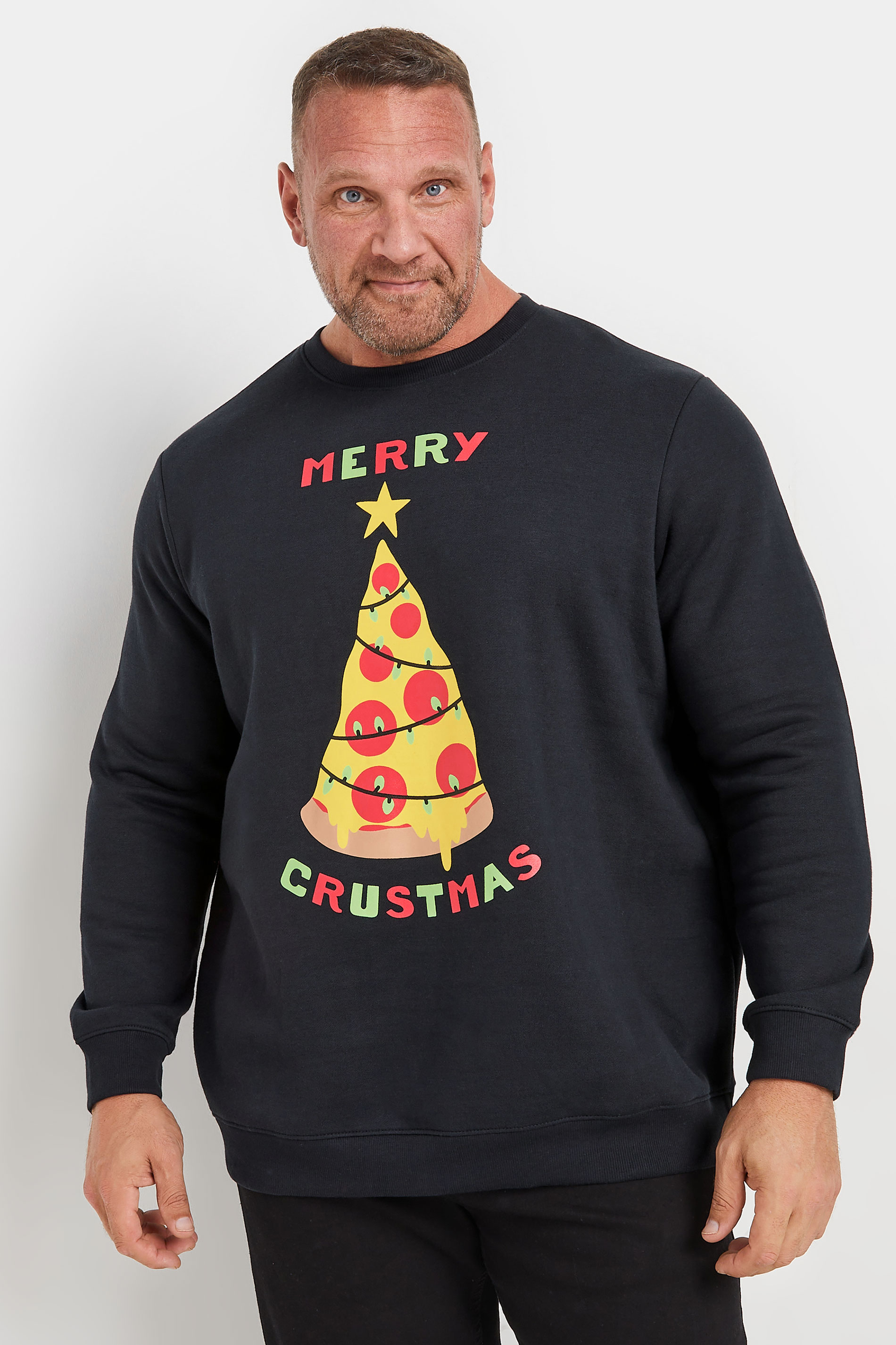 BadRhino Big & Tall Black 'Merry Crustmas' Printed Sweatshirt | BadRhino 2