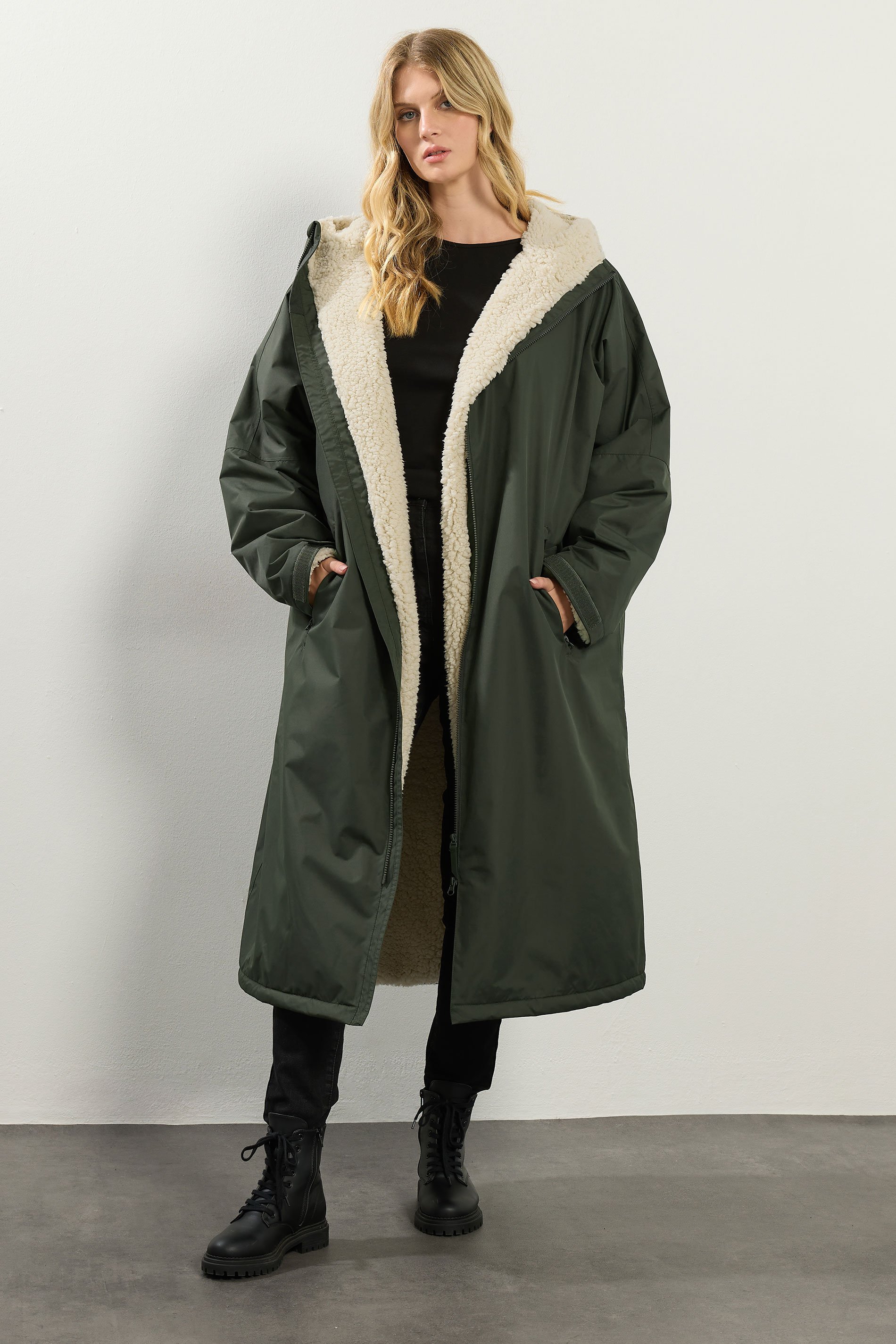 LTS Tall Khaki Green Waterproof Fleece Lined Robe | Long Tall Sally 1