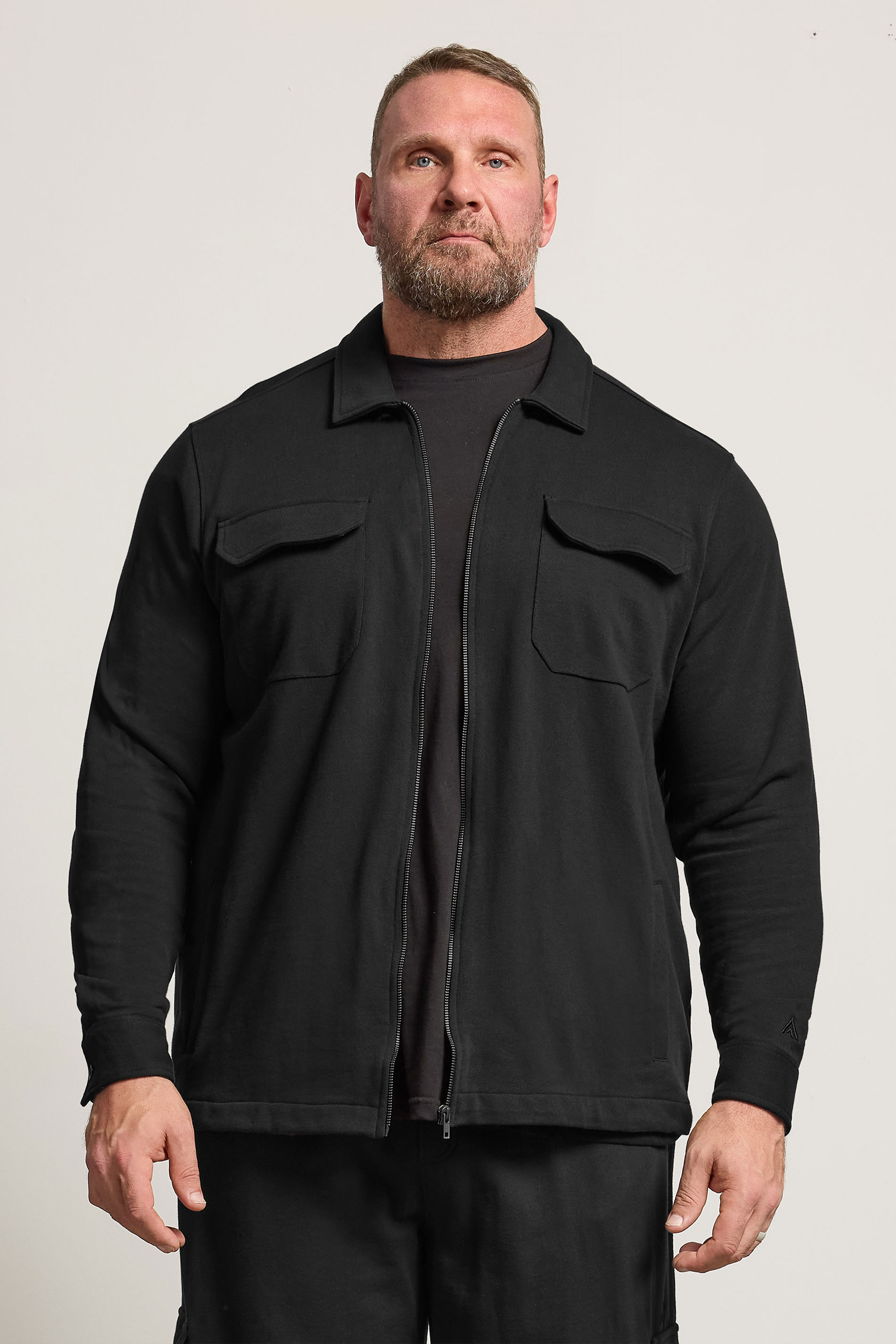 STUDIO A Big & Tall Navy Blue Zip Through Shacket | BadRhino 1