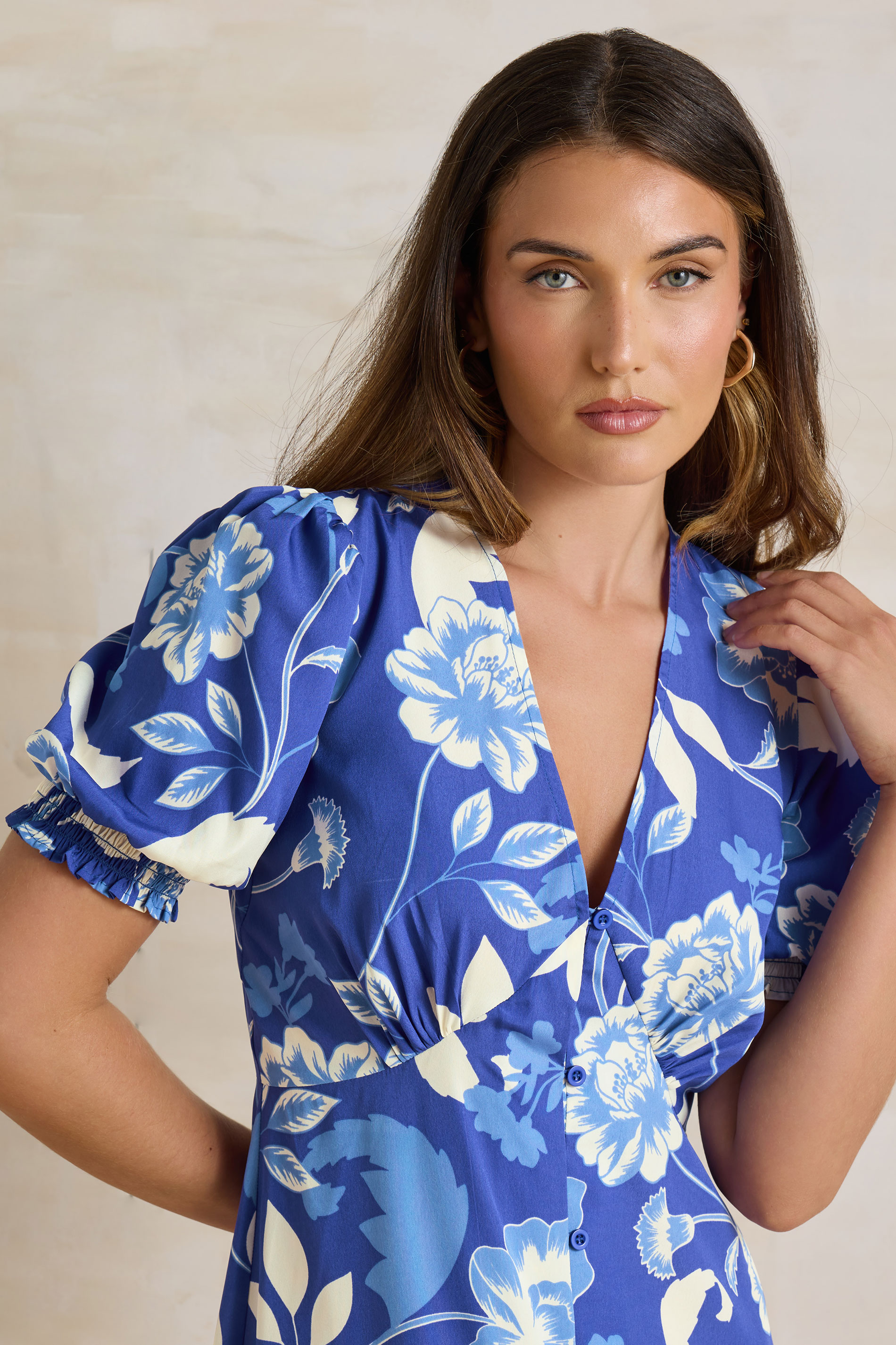 LTS Tall Blue Floral Puff Sleeve Midi Tea Dress | Long Tall Sally 4