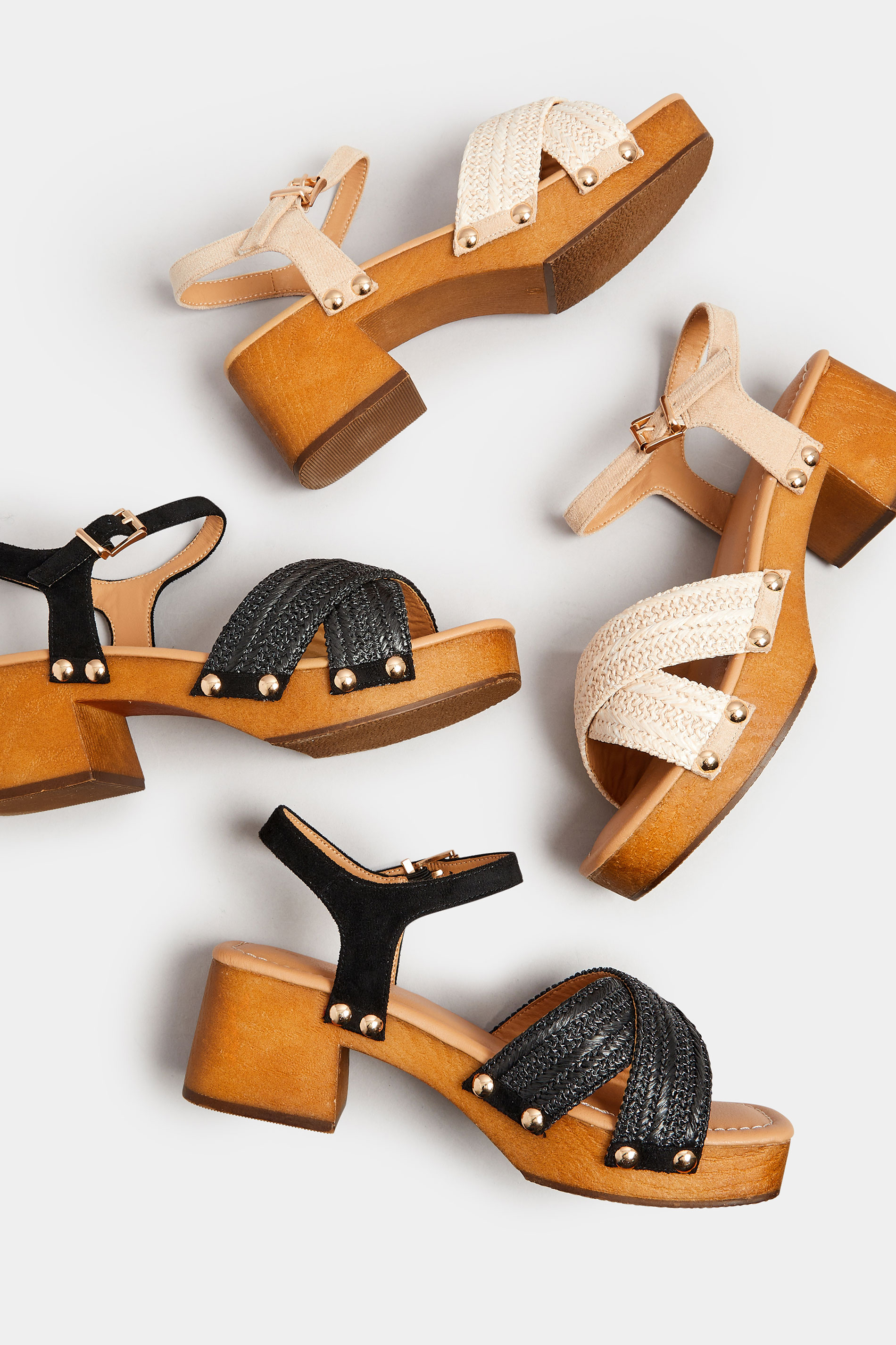 Black Cross Over Platform Wooden Clog Sandals In Wide E Fit | Yours Clothing 7