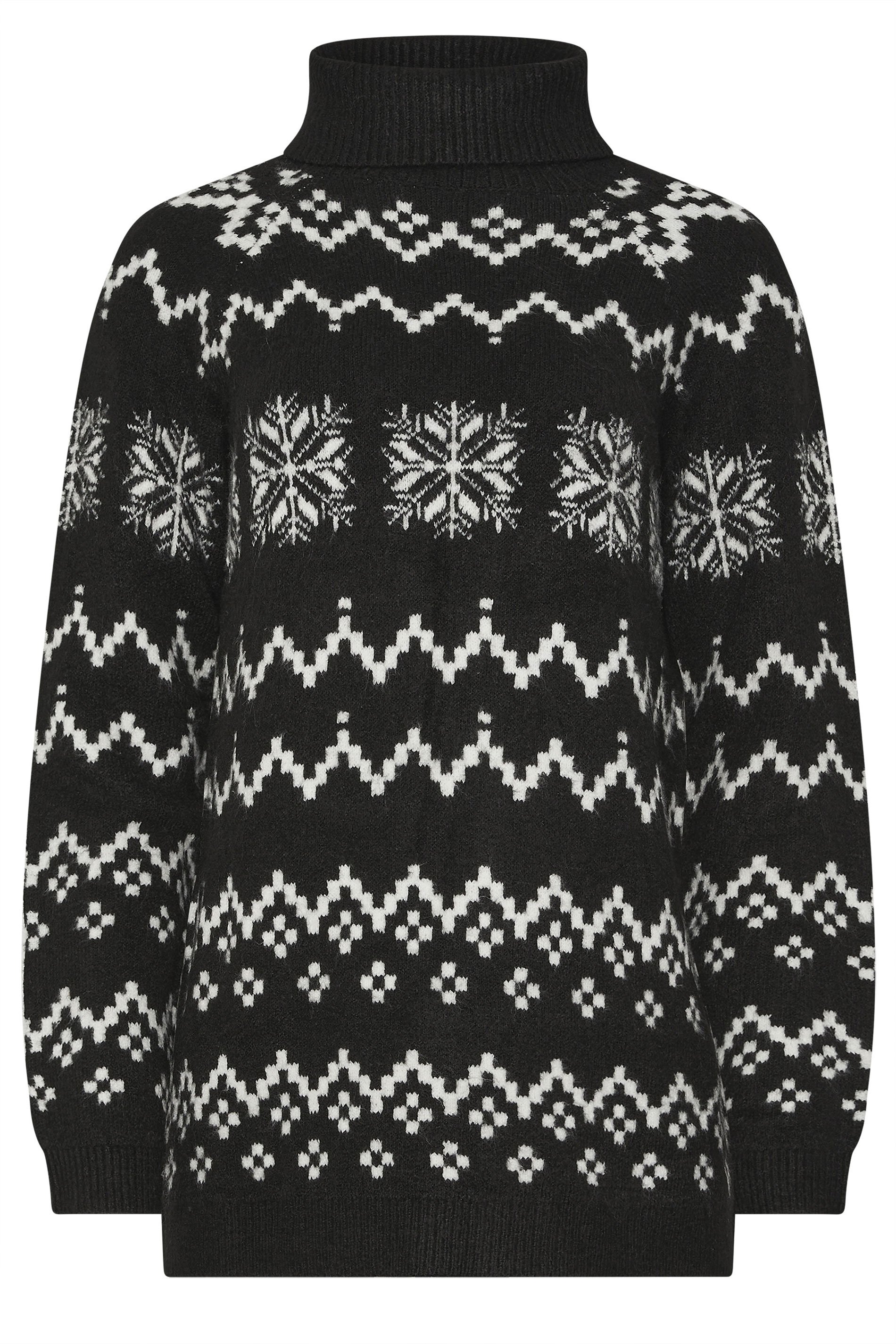 LTS Tall Black Knitted Snowflake Roll Neck Jumper | Long Tall Sally 5