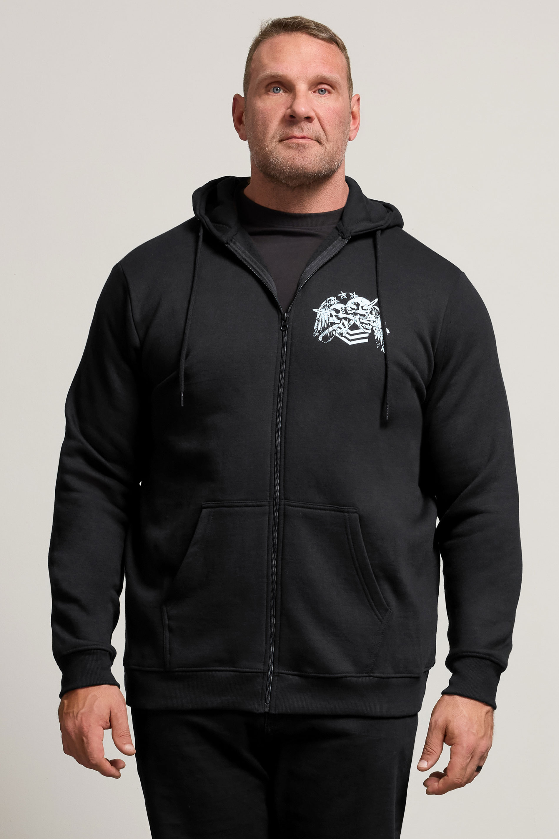 BadRhino Big & Tall Black Skull Military Zip Through Hoodie | BadRhino 1