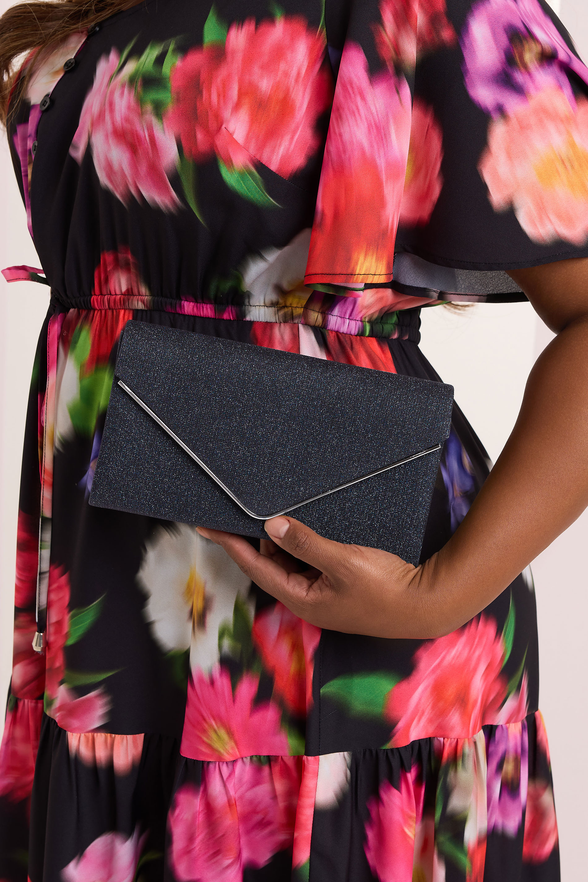 Navy Blue Shimmer Clutch Bag | Yours Clothing 2