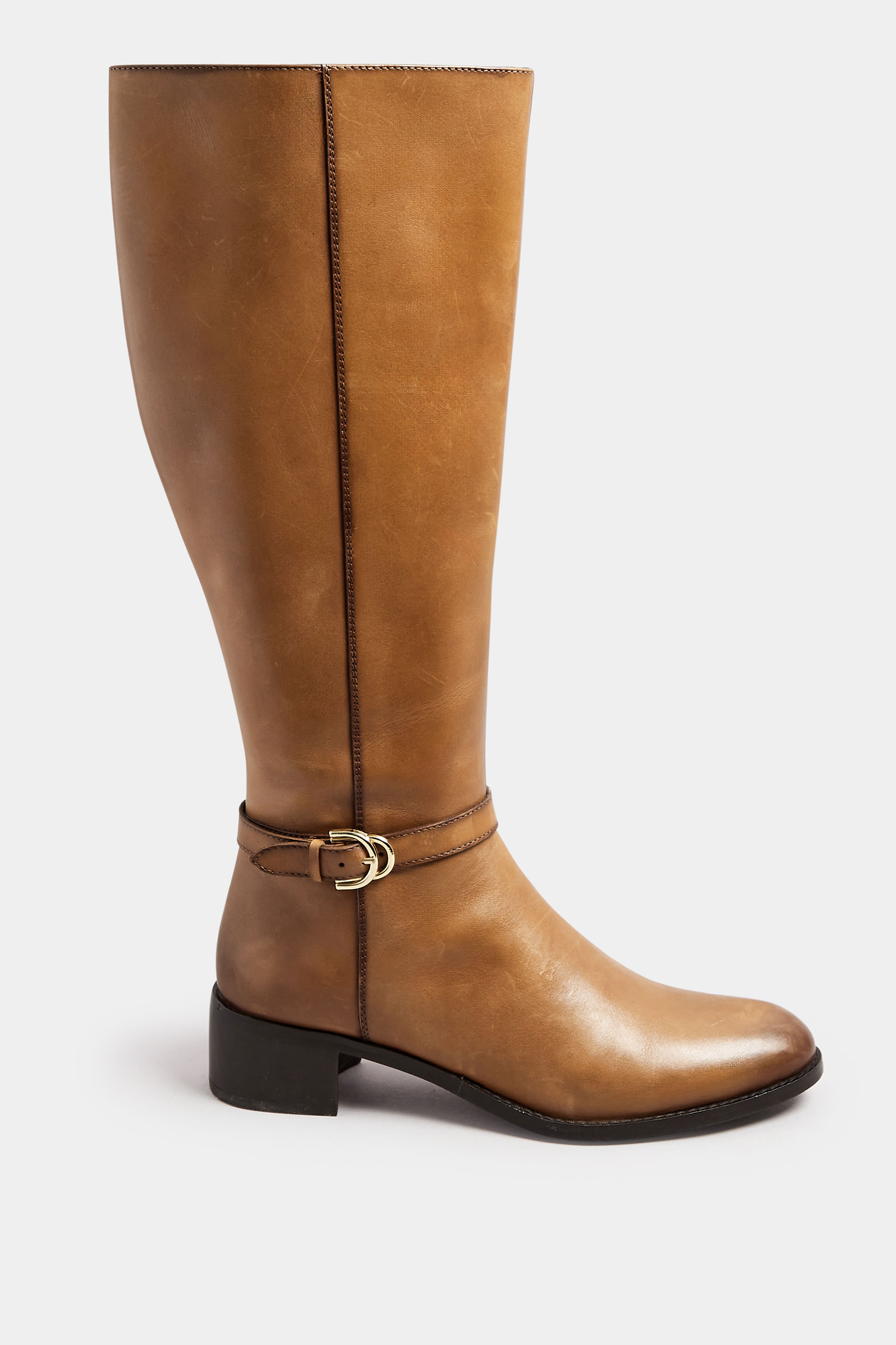 LTS Brown Leather Heeled Knee High Boots In Standard Fit | Long Tall Sally 3