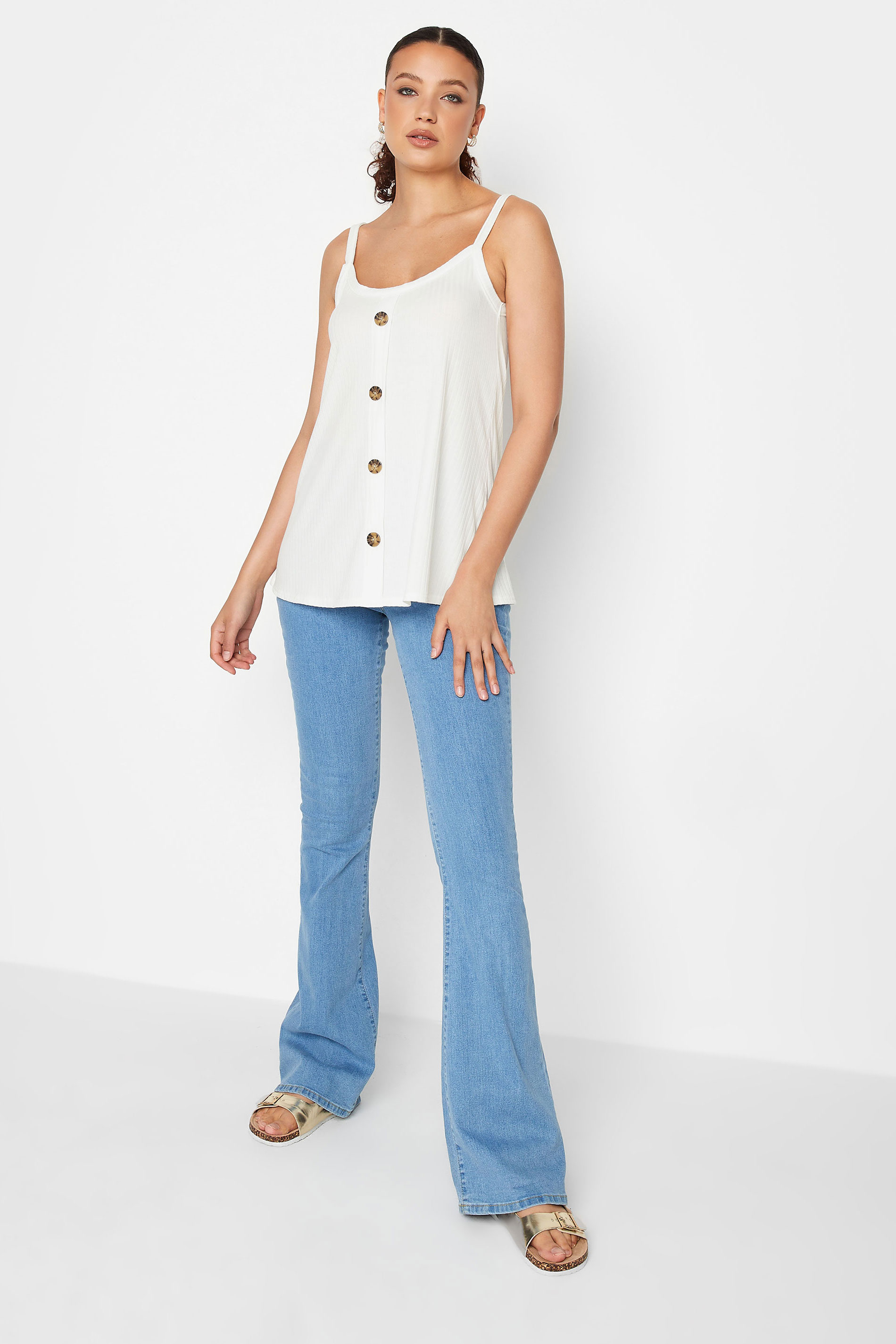 LTS Tall White Ribbed Button Cami Vest Top | Long Tall Sally 2