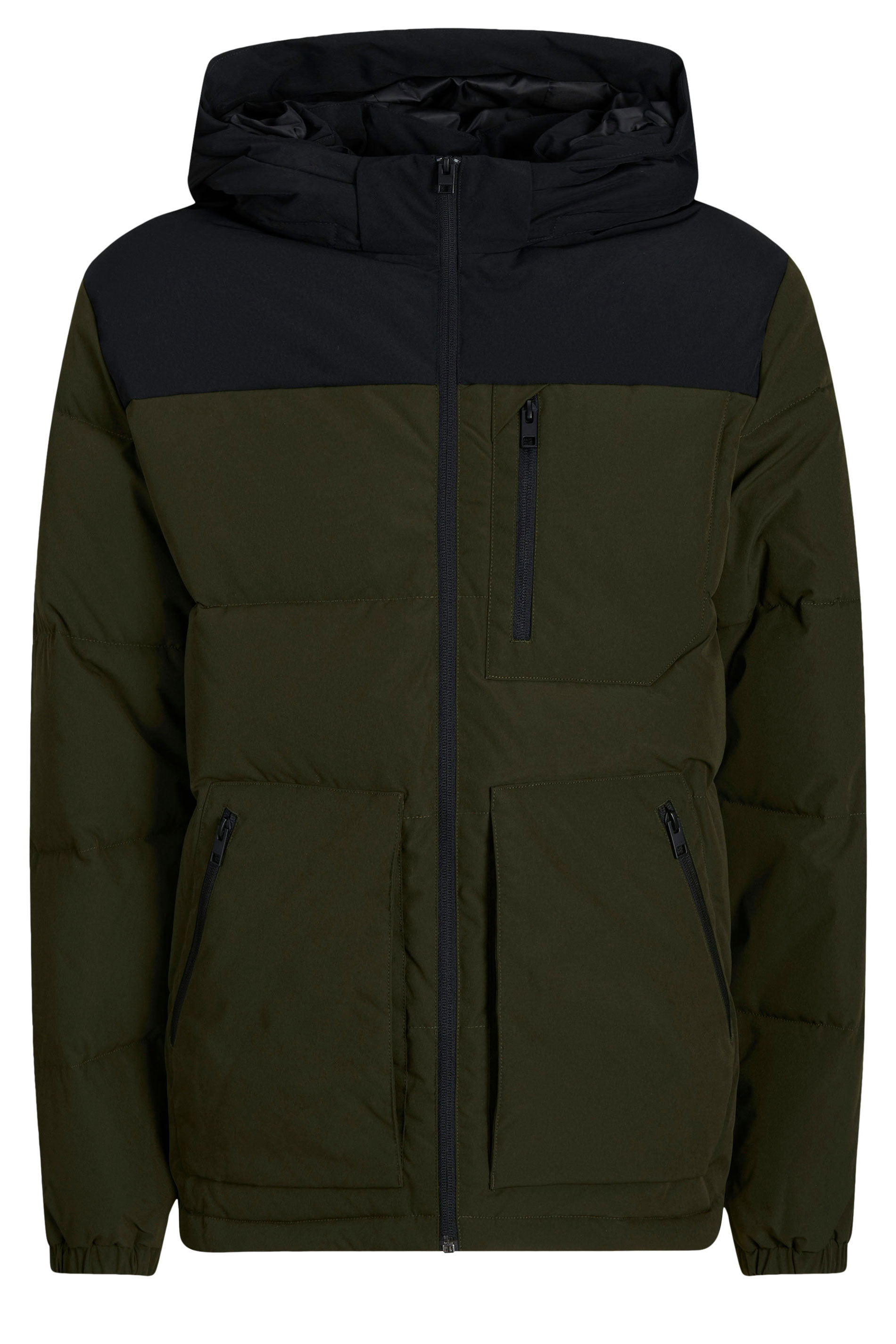 JACK & JONES Big & Tall Dark Green Hooded Colourblock Puffer Jacket | BadRhino 2