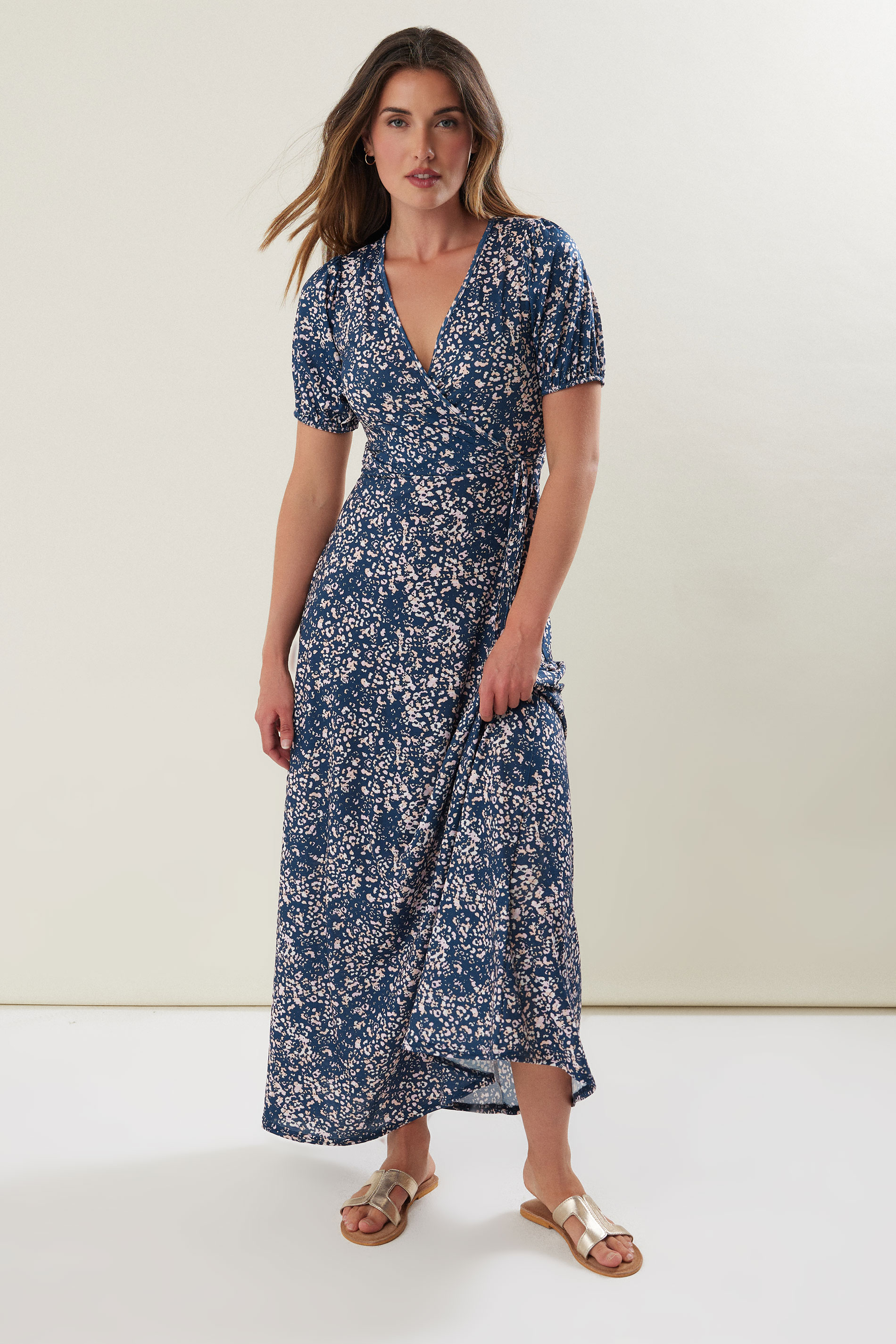 LTS Tall Navy Blue Abstract Wrap Maxi Dress | Long Tall Sally 2