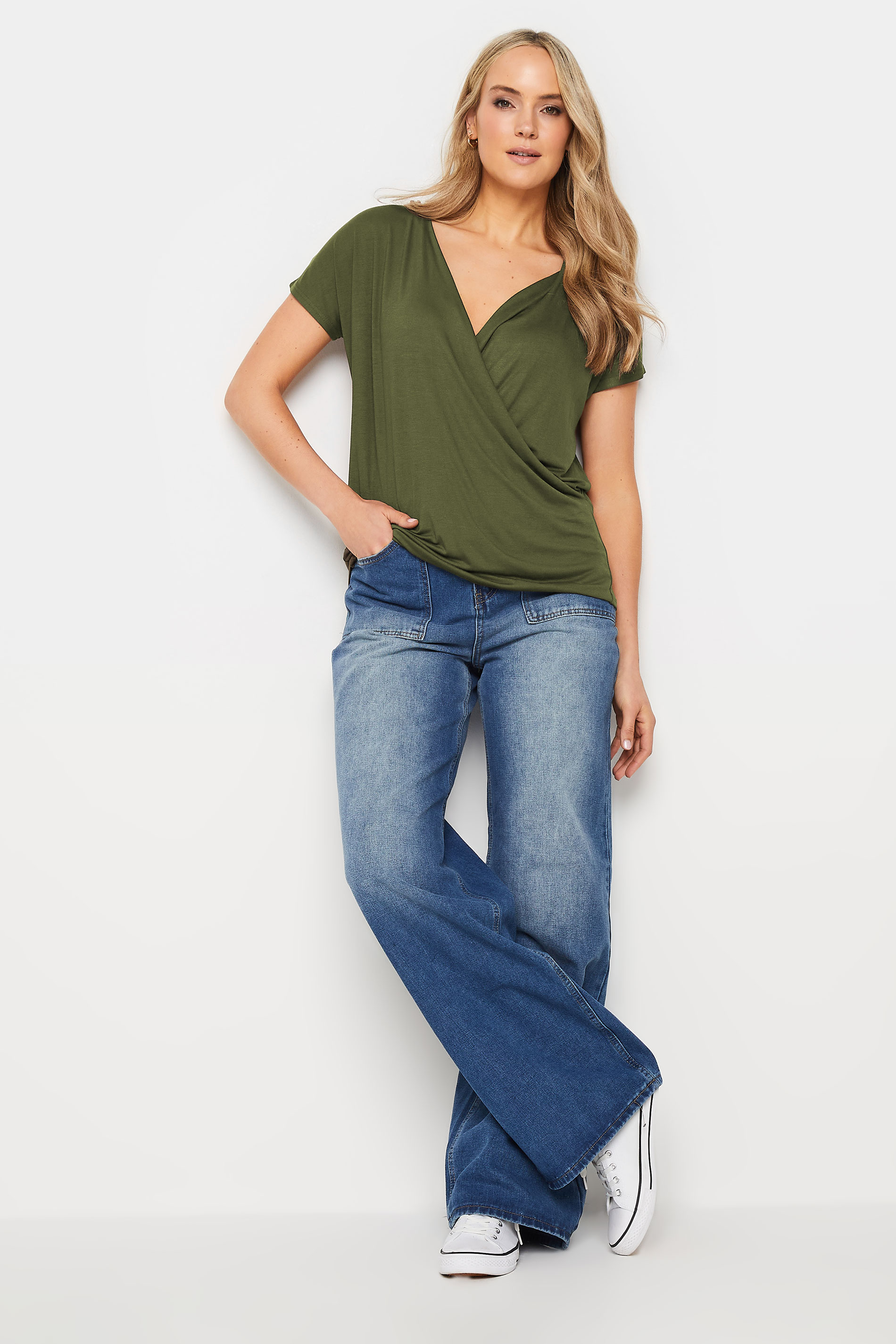 LTS Tall Women's Khaki Green Short Sleeve Wrap Top | Long Tall Sally 2
