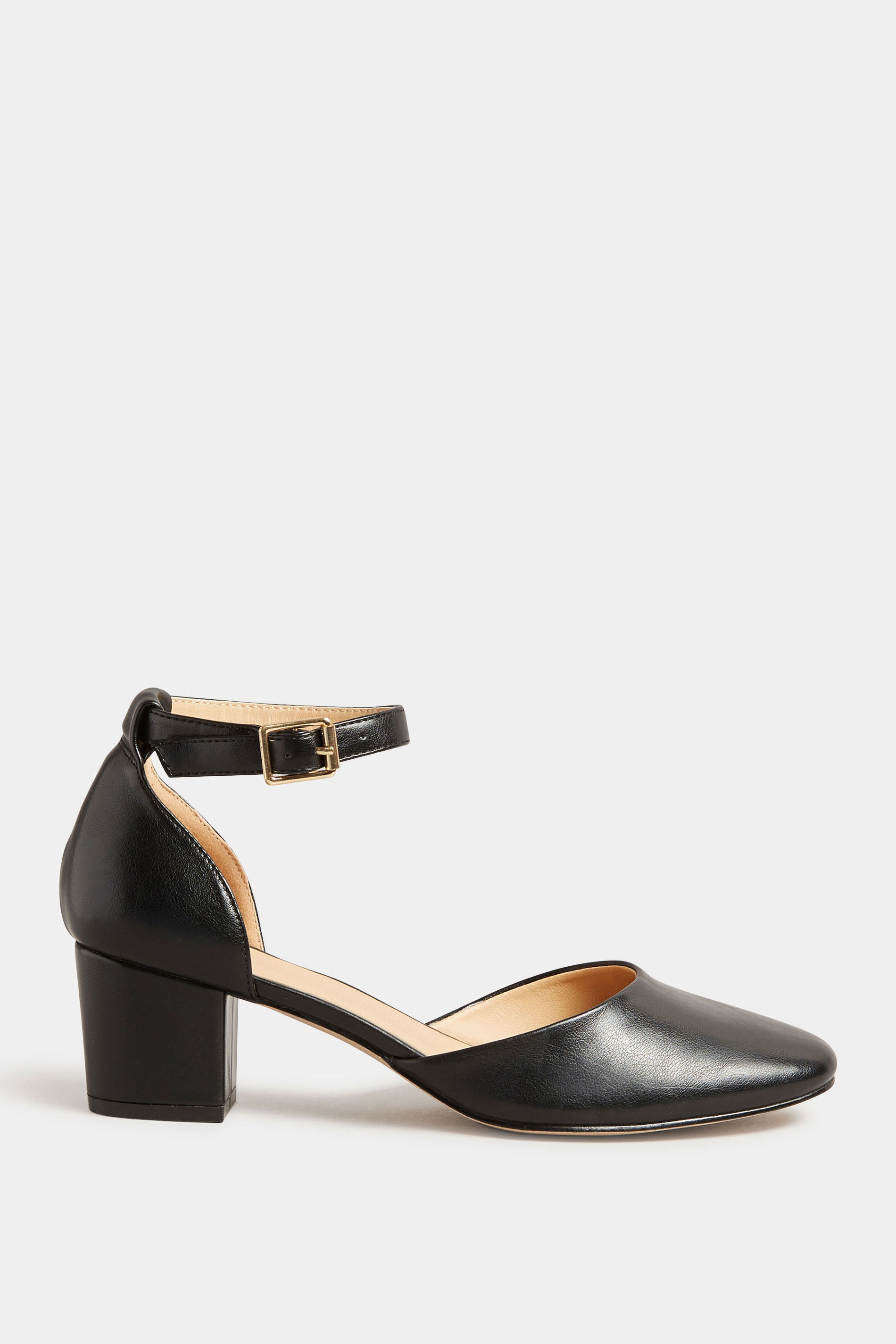 LTS Black Two Part Block Heel Court Shoes in Standard Fit | Long Tall Sally 3